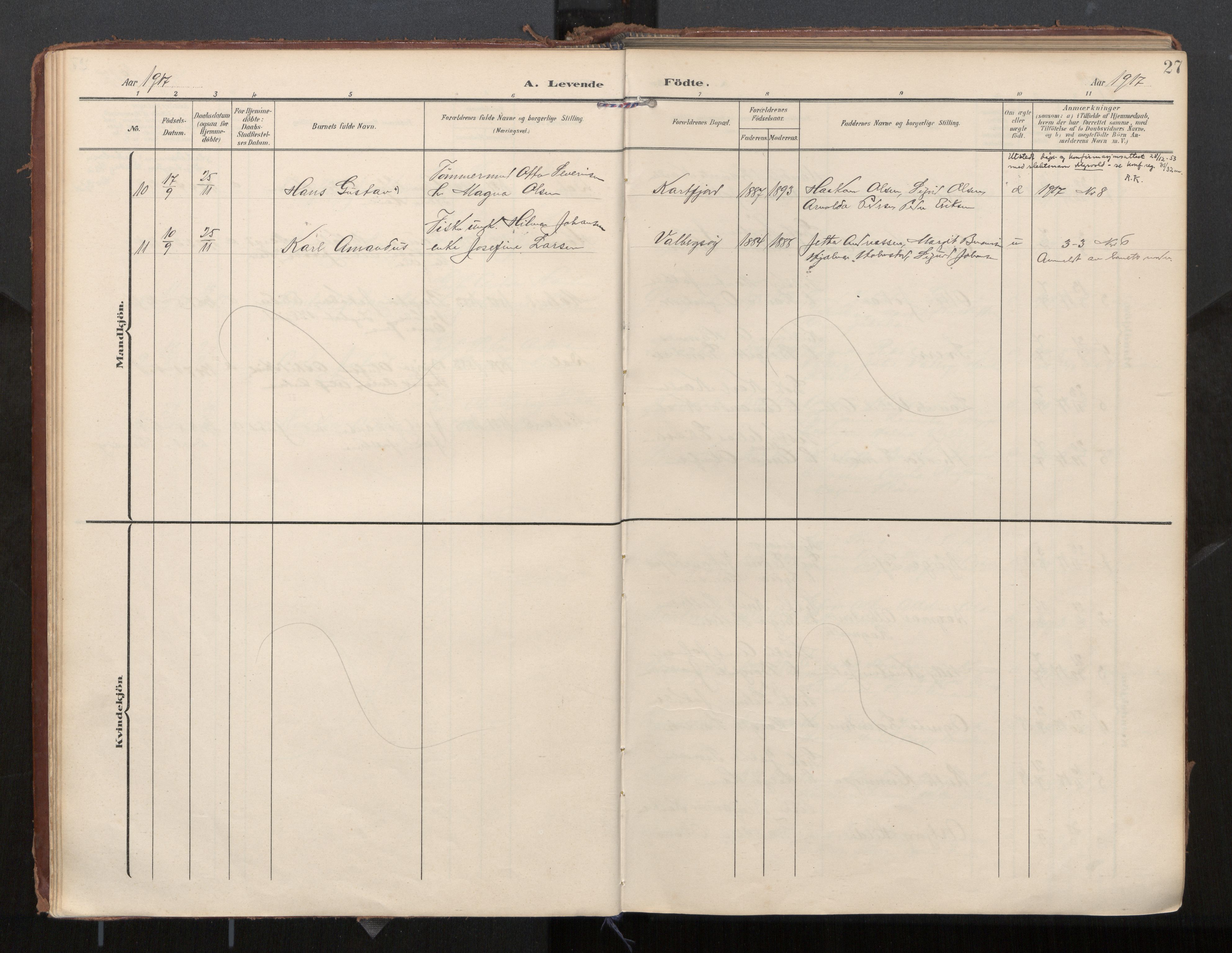 Ministerialprotokoller, klokkerbøker og fødselsregistre - Nordland, SAT/A-1459/884/L1194: Parish register (official) no. 884A02, 1906-1937, p. 27