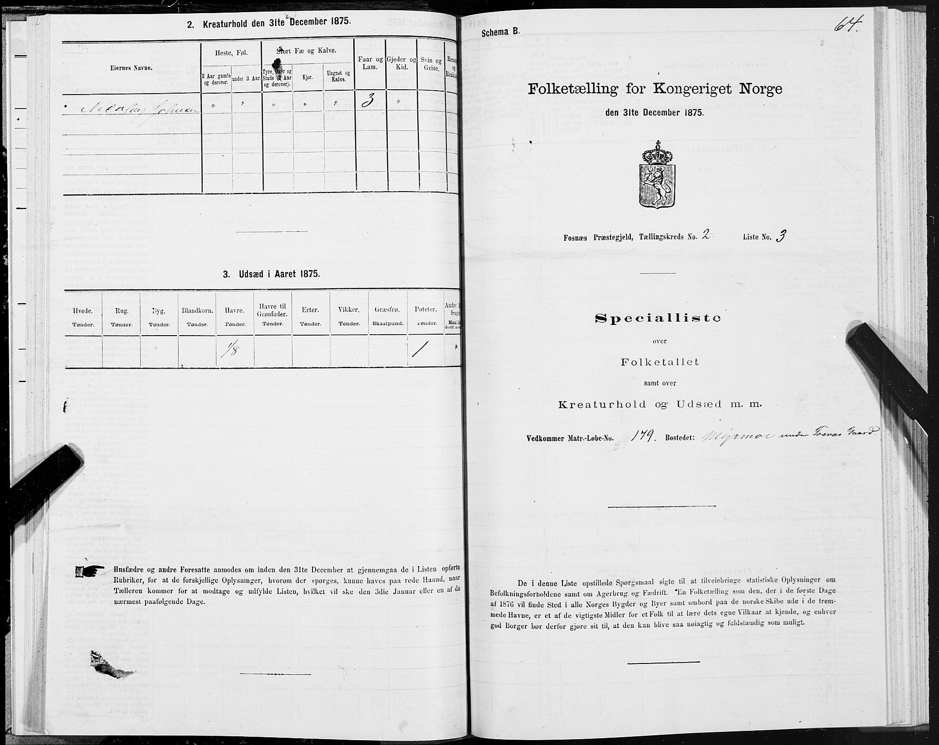 SAT, 1875 census for 1748P Fosnes, 1875, p. 1064