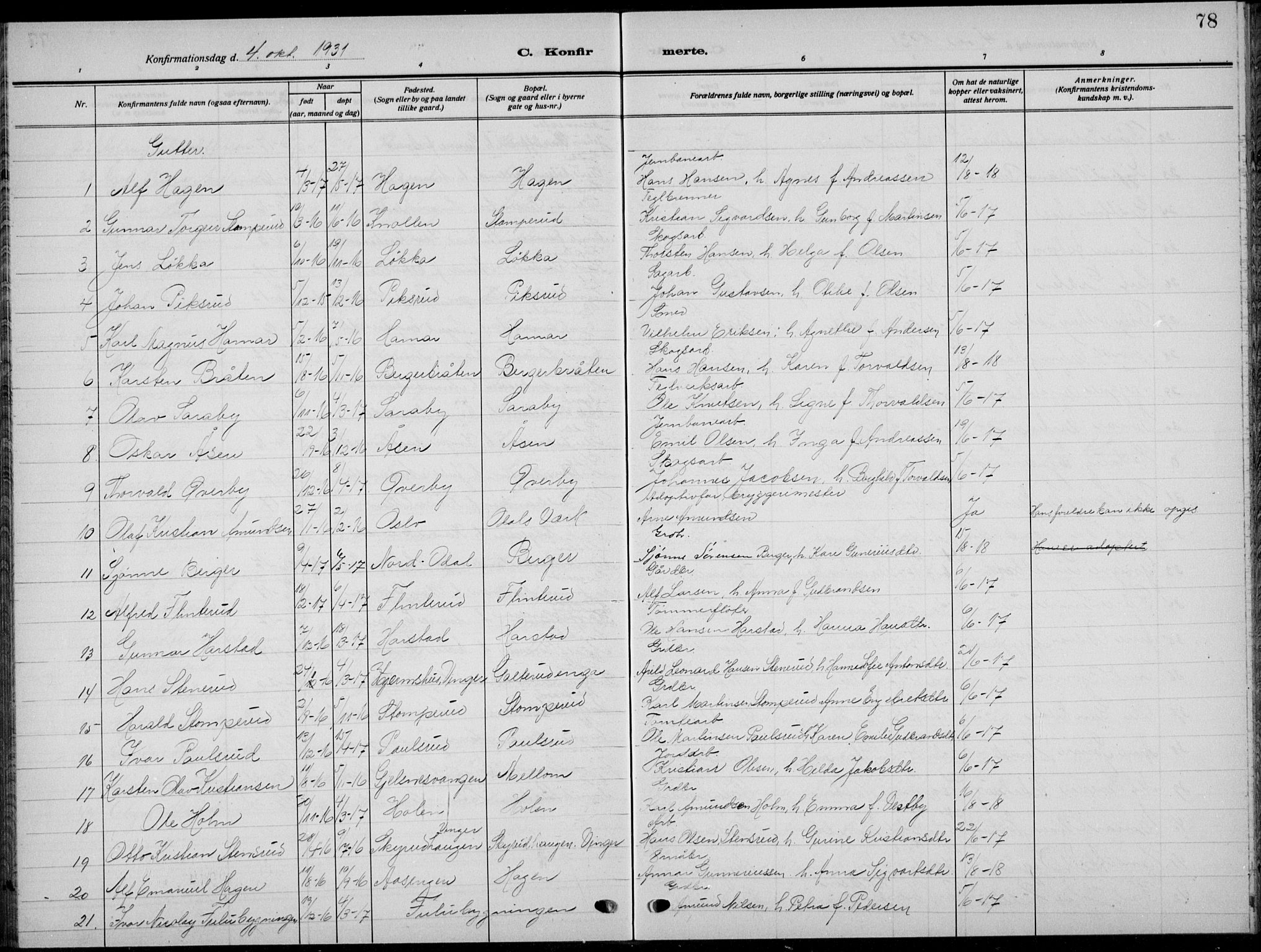 Sør-Odal prestekontor, AV/SAH-PREST-030/H/Ha/Hab/L0011: Parish register (copy) no. 11, 1922-1939, p. 78