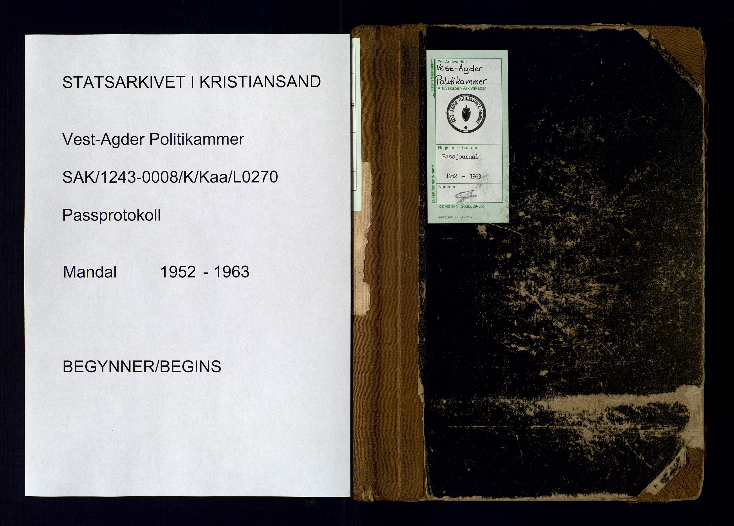 Vest-Agder politikammer, SAK/1243-0008/K/Kaa/L0270: Passjournal, 1952-1963