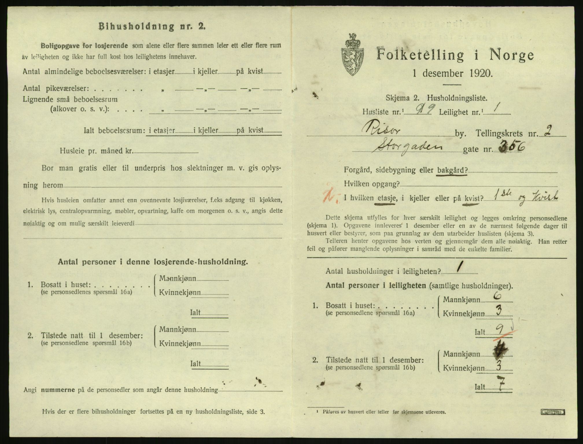 SAK, 1920 census for Risør, 1920, p. 2235