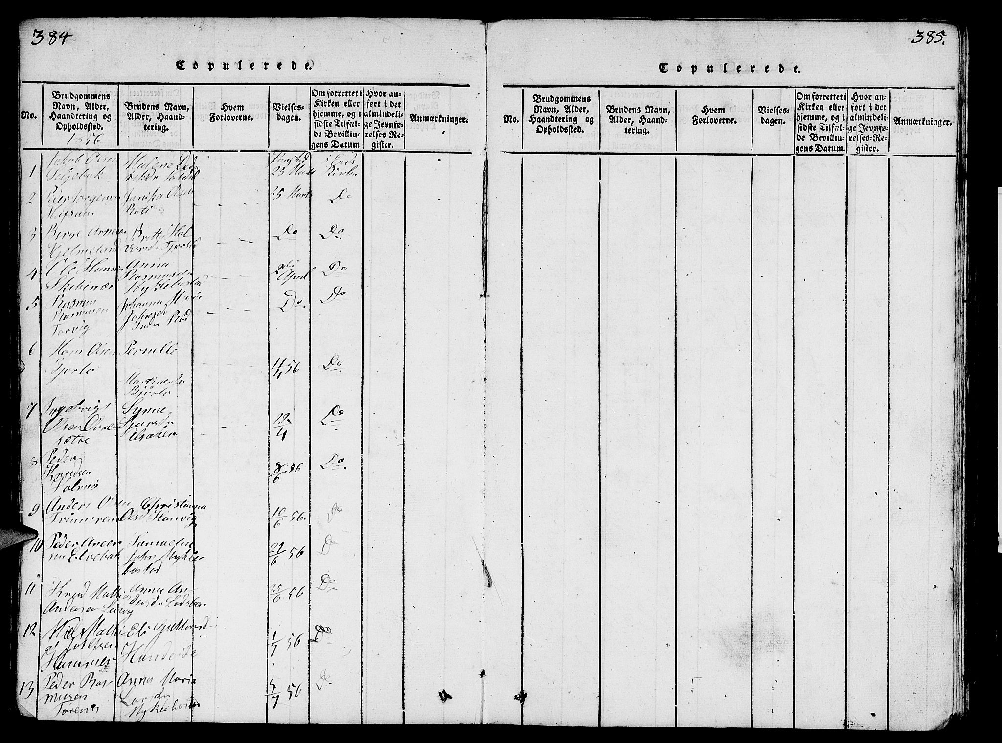 Eid sokneprestembete, AV/SAB-A-82301/H/Hab/Haba/L0001: Parish register (copy) no. A 1, 1816-1862, p. 384-385