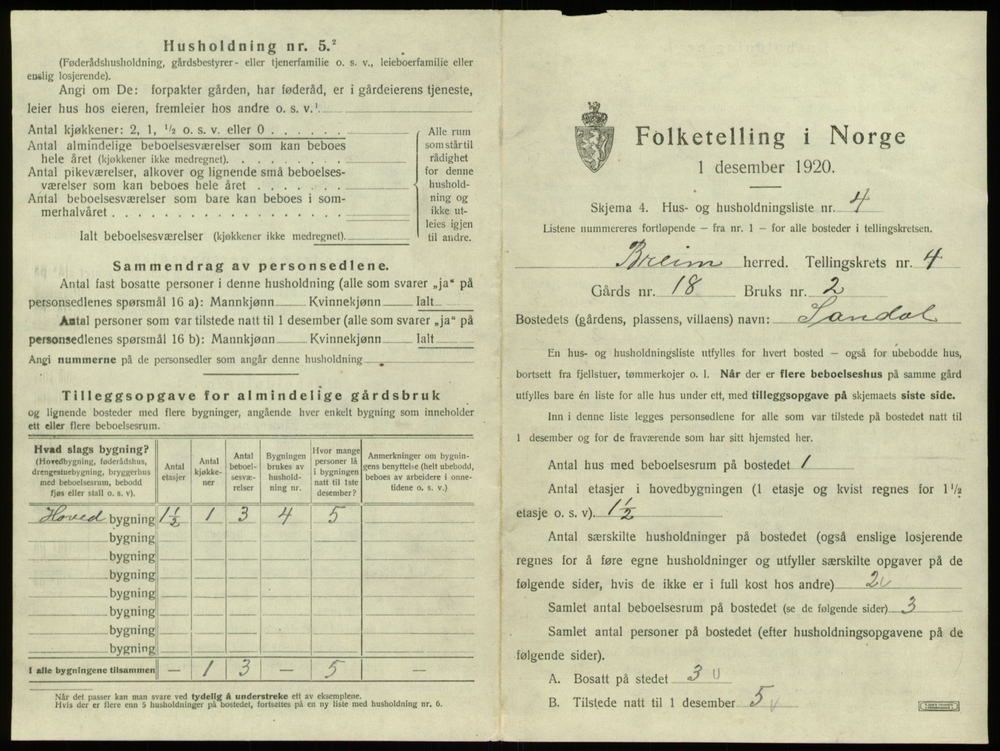 SAB, 1920 census for Breim, 1920, p. 334