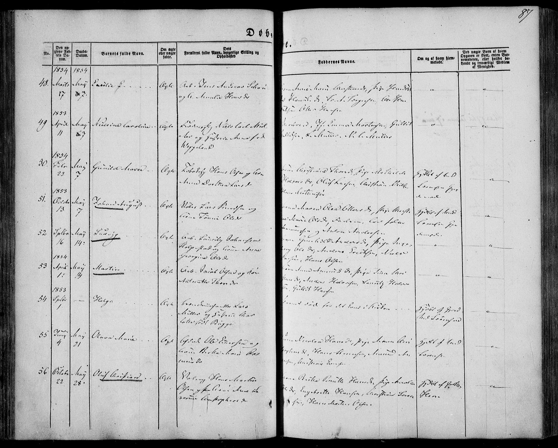 Larvik kirkebøker, AV/SAKO-A-352/F/Fa/L0003: Parish register (official) no. I 3, 1848-1856, p. 87