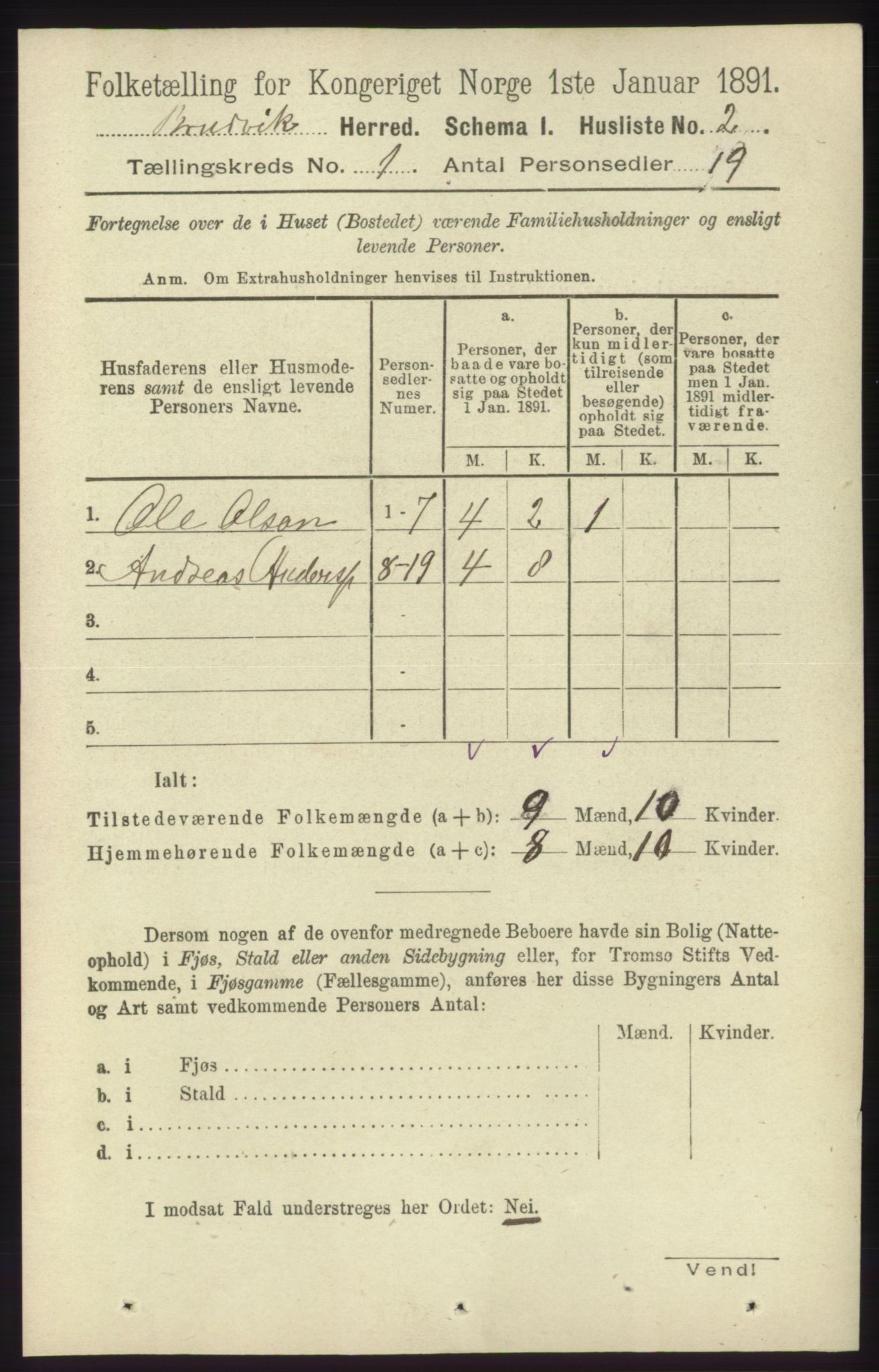 RA, 1891 census for 1251 Bruvik, 1891, p. 30