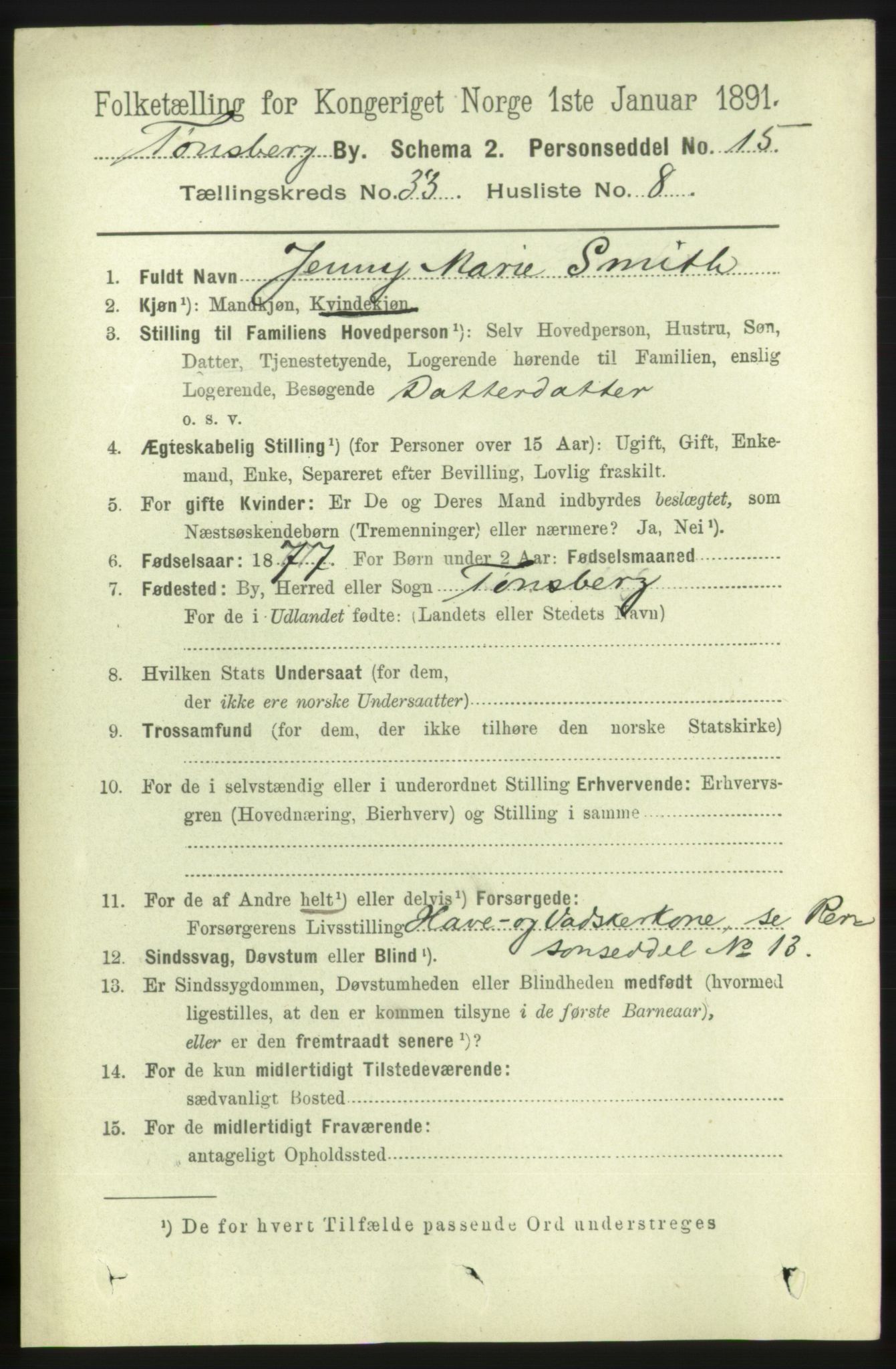 RA, 1891 census for 0705 Tønsberg, 1891, p. 7657