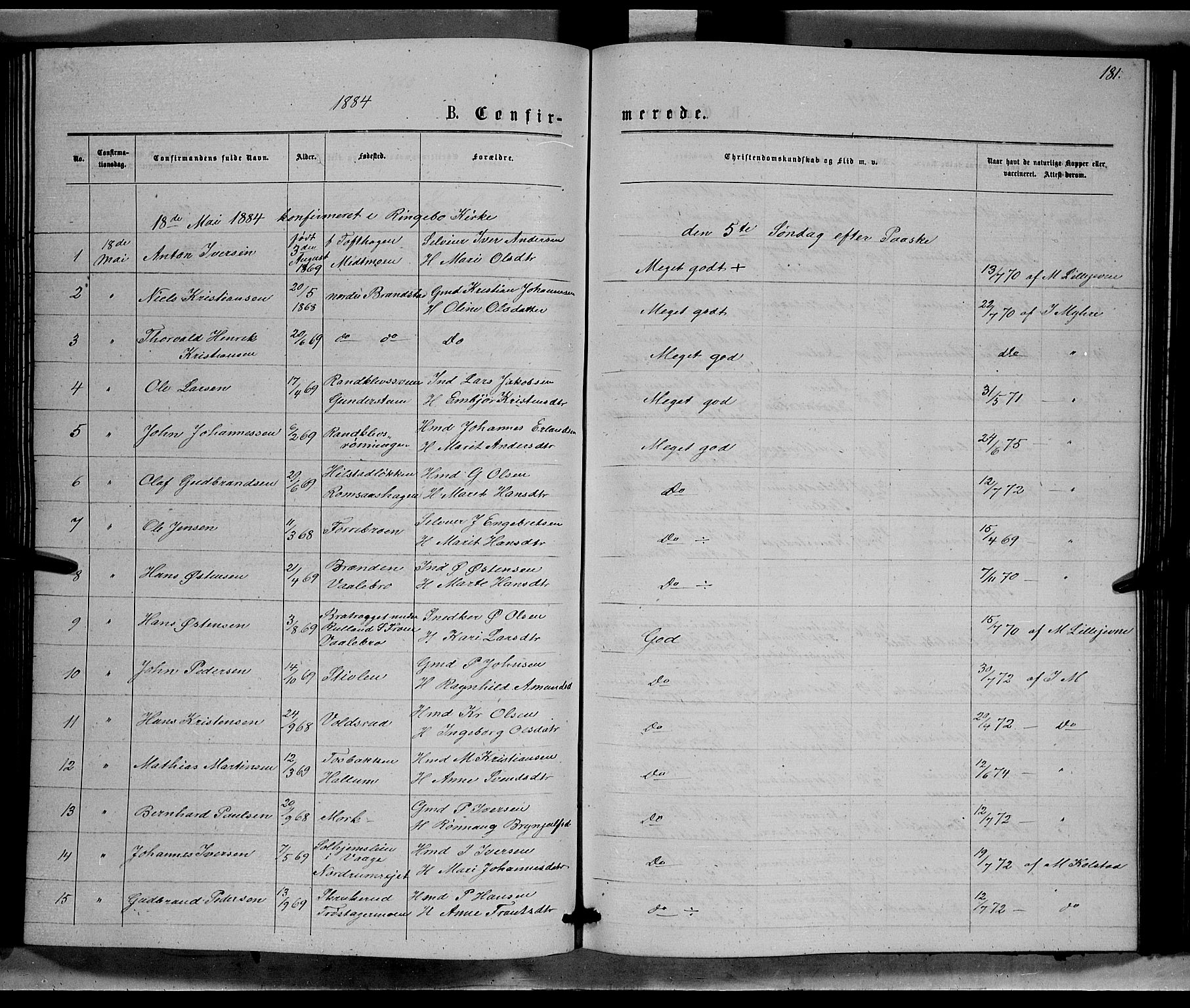 Ringebu prestekontor, SAH/PREST-082/H/Ha/Hab/L0006: Parish register (copy) no. 6, 1880-1898, p. 181