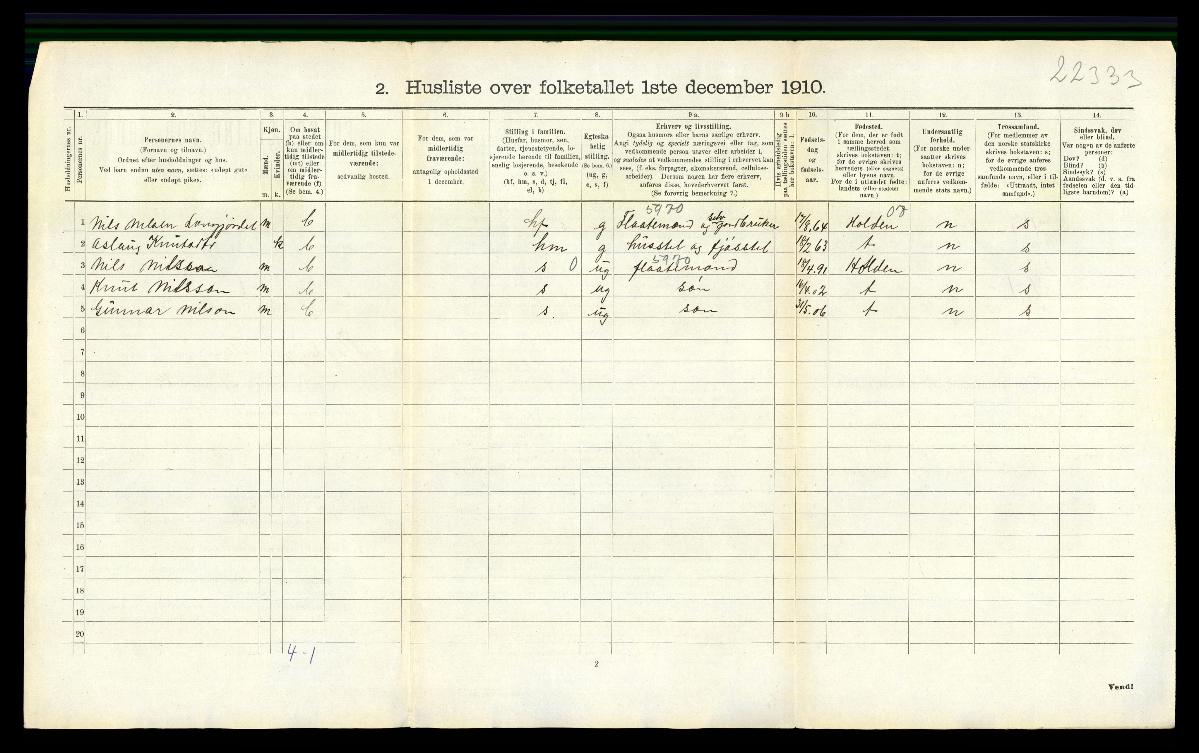 RA, 1910 census for Lunde, 1910, p. 663