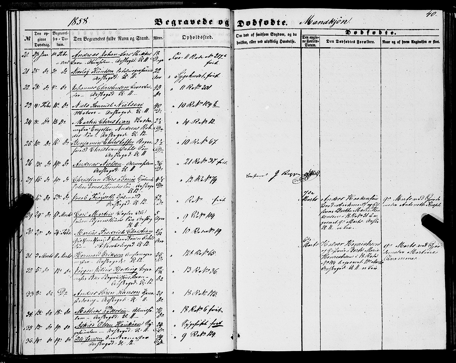 Domkirken sokneprestembete, AV/SAB-A-74801/H/Haa/L0041: Parish register (official) no. E 2, 1853-1863, p. 40