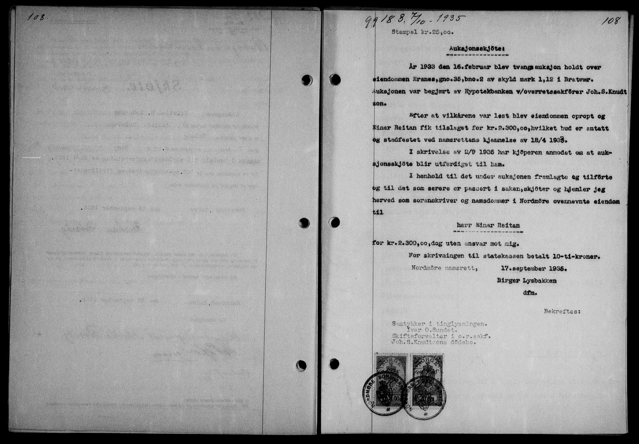 Nordmøre sorenskriveri, AV/SAT-A-4132/1/2/2Ca/L0086: Mortgage book no. 76, 1935-1935, Deed date: 07.10.1935