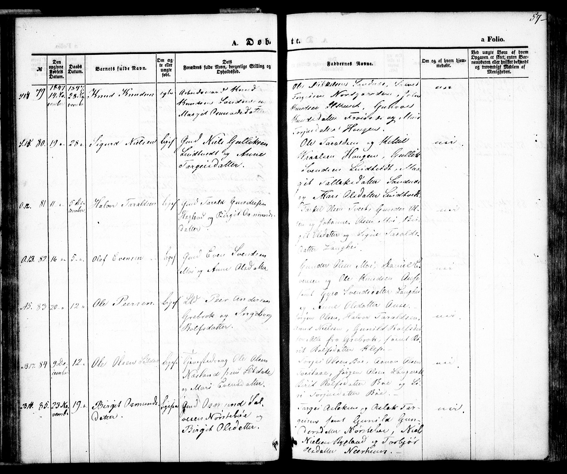 Bygland sokneprestkontor, AV/SAK-1111-0006/F/Fa/Fab/L0004: Parish register (official) no. A 4, 1842-1858, p. 57