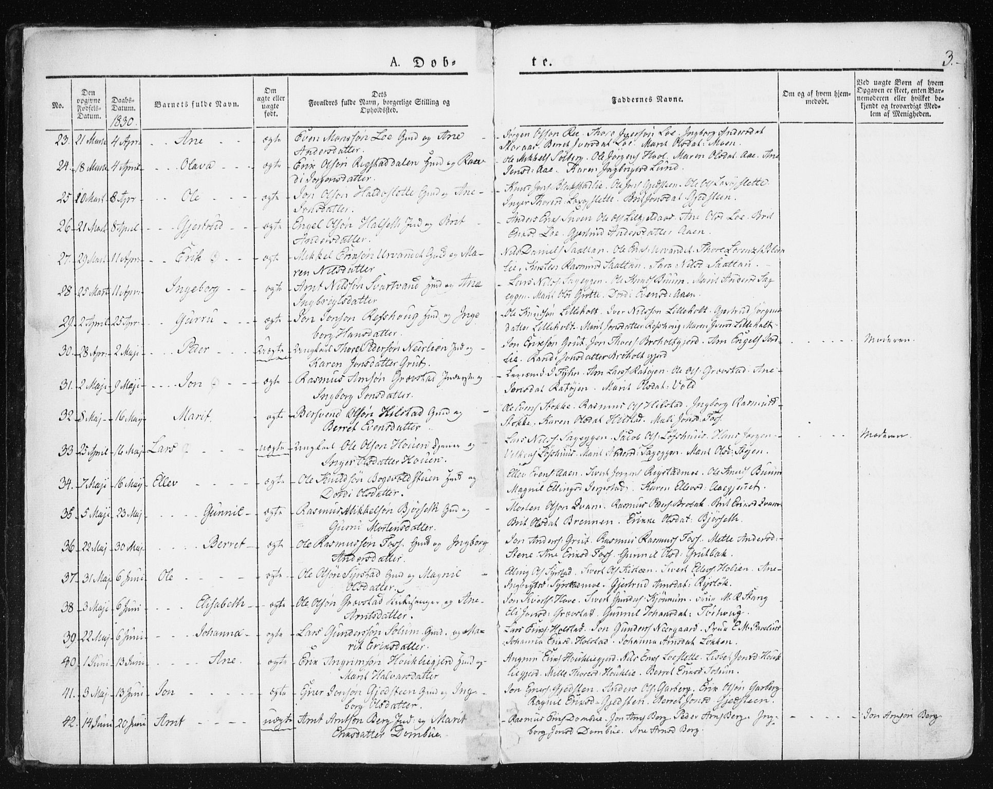 Ministerialprotokoller, klokkerbøker og fødselsregistre - Sør-Trøndelag, SAT/A-1456/672/L0855: Parish register (official) no. 672A07, 1829-1860, p. 3