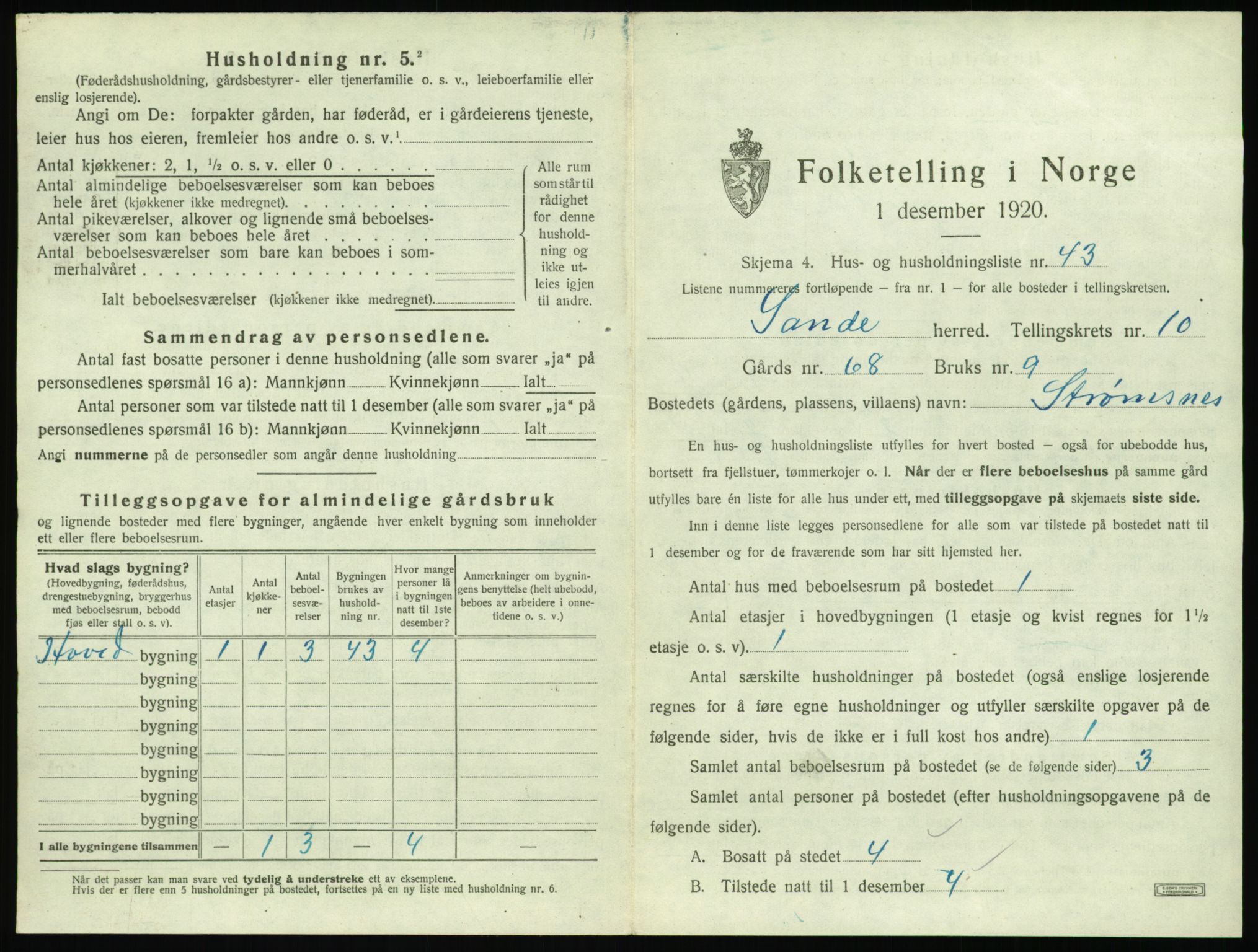 SAT, 1920 census for Sande (MR), 1920, p. 830