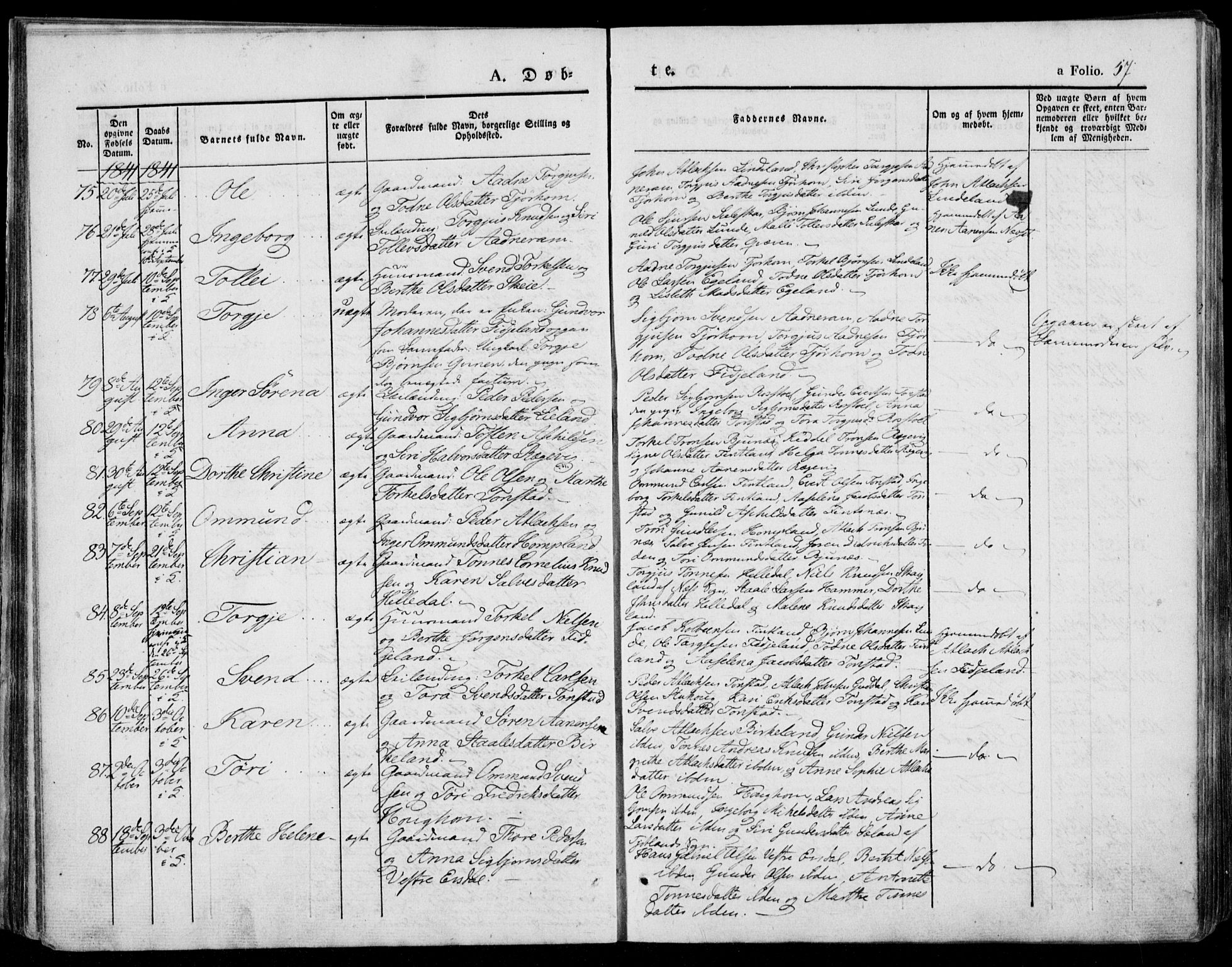 Bakke sokneprestkontor, AV/SAK-1111-0002/F/Fa/Faa/L0004: Parish register (official) no. A 4, 1834-1846, p. 57