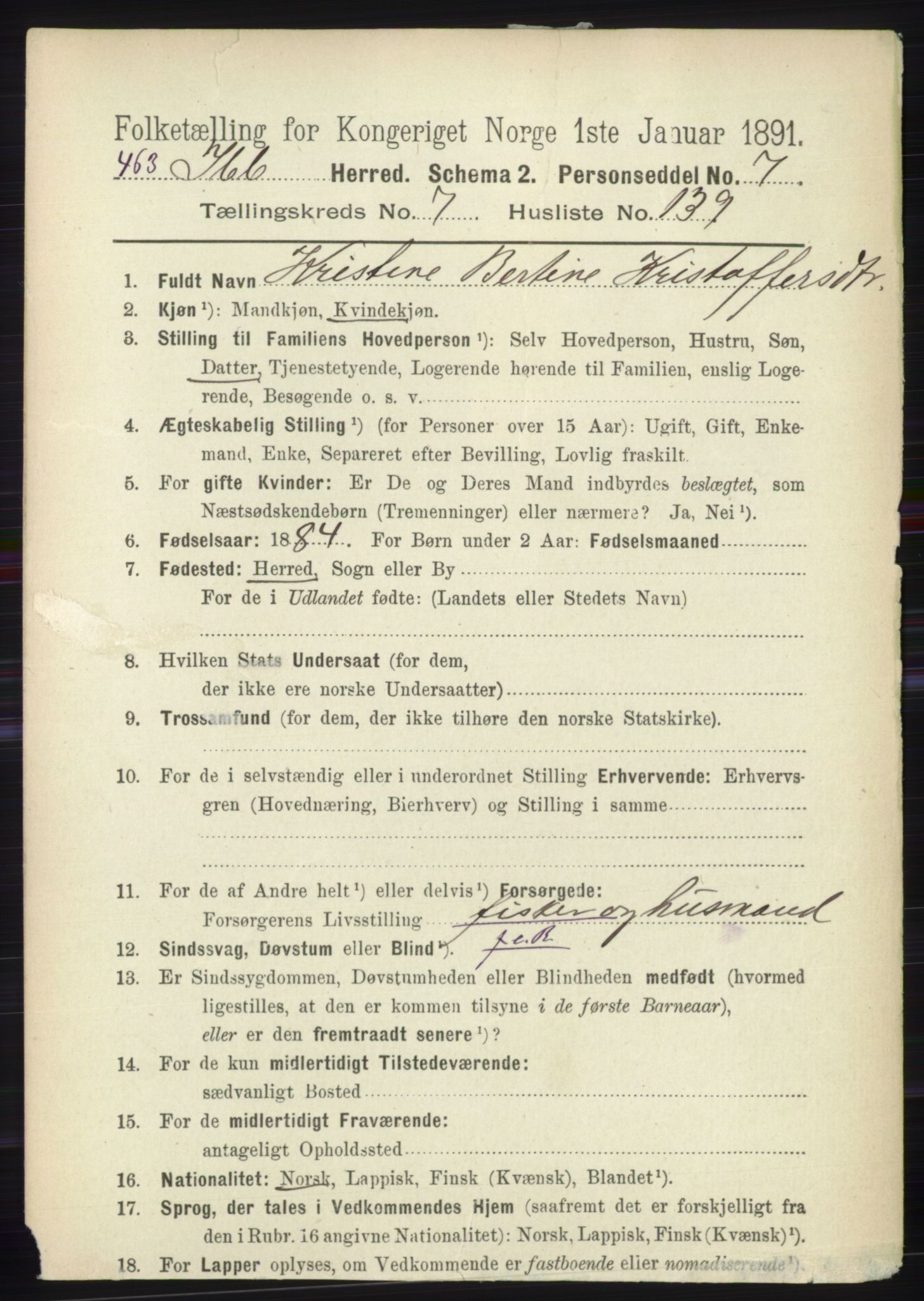 RA, 1891 census for 1917 Ibestad, 1891, p. 5122