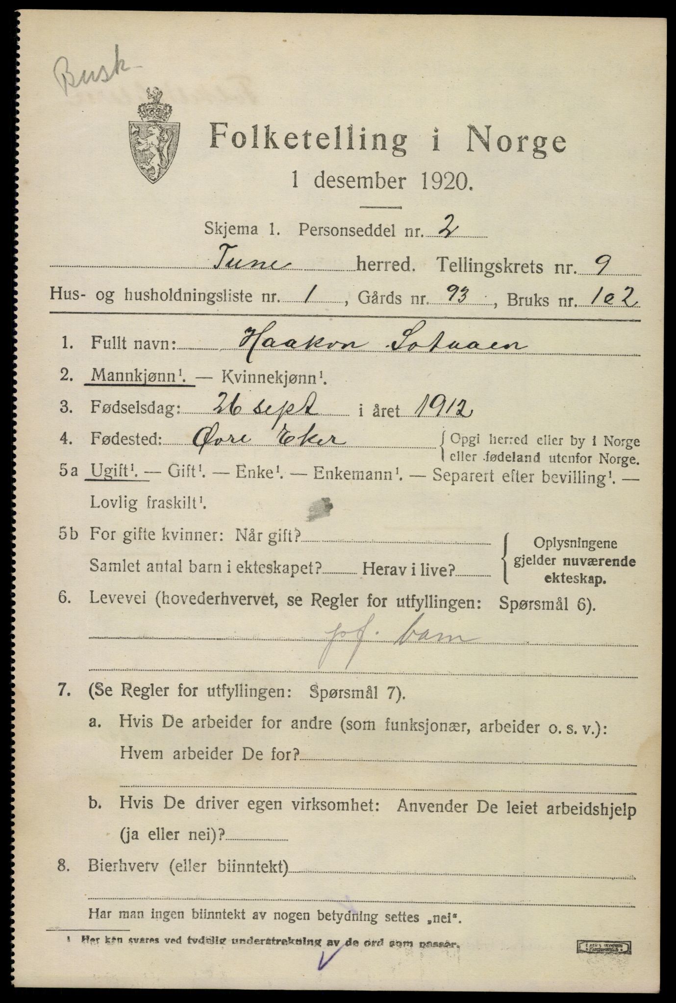 SAO, 1920 census for Tune, 1920, p. 9122