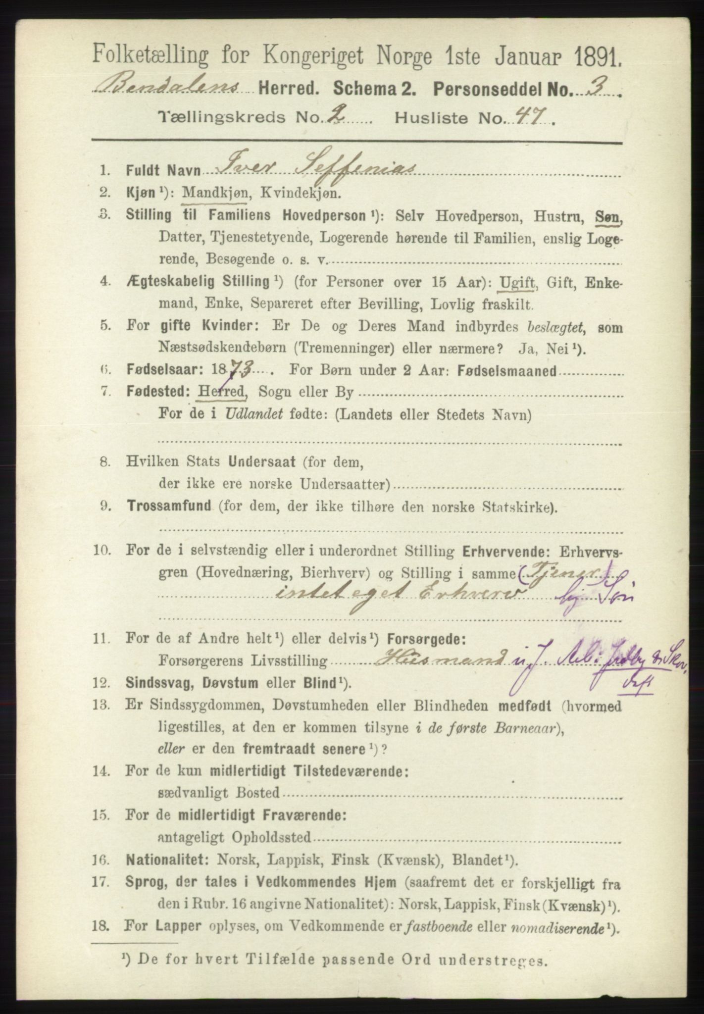 RA, 1891 census for 1811 Bindal, 1891, p. 581