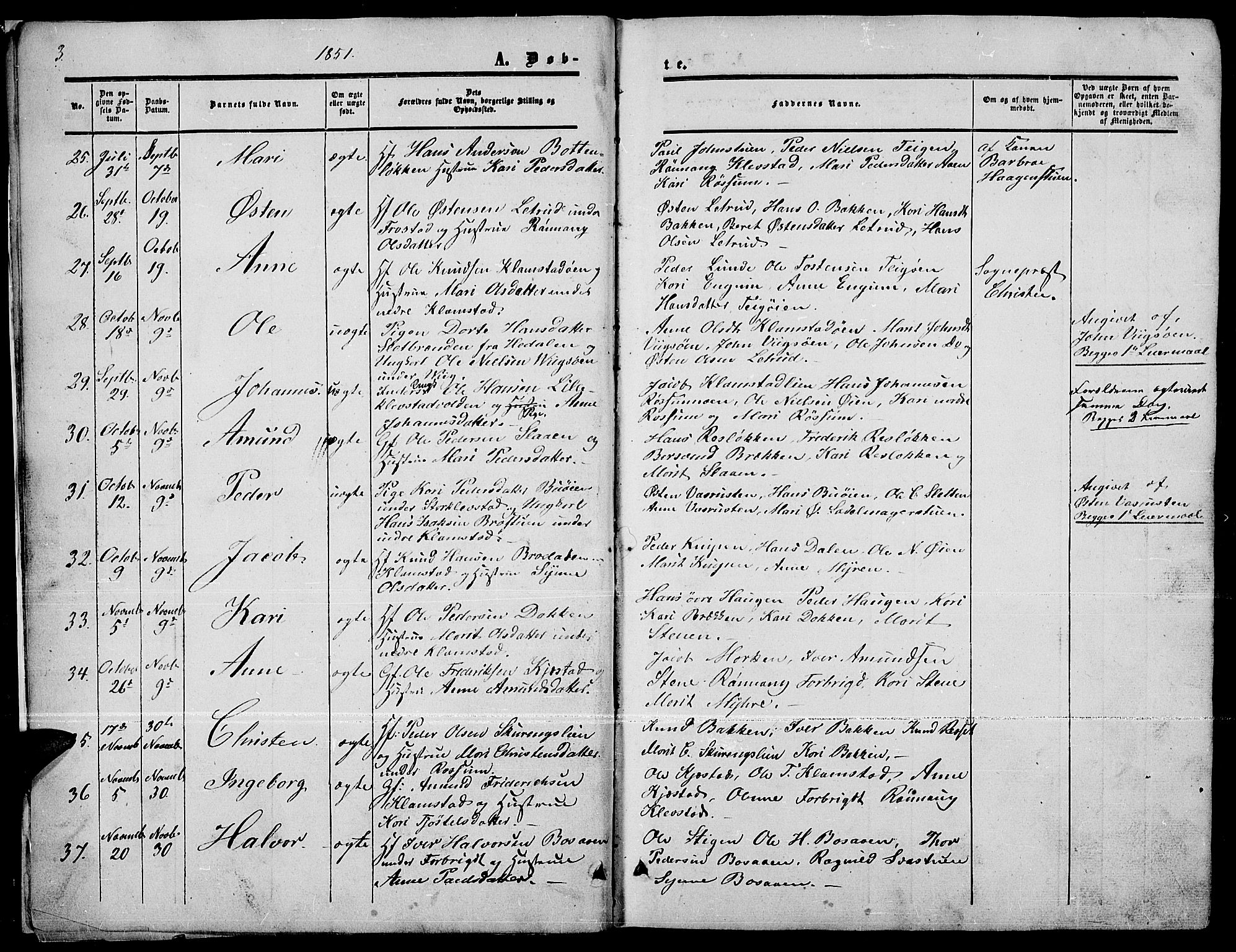 Nord-Fron prestekontor, SAH/PREST-080/H/Ha/Hab/L0003: Parish register (copy) no. 3, 1851-1886, p. 3