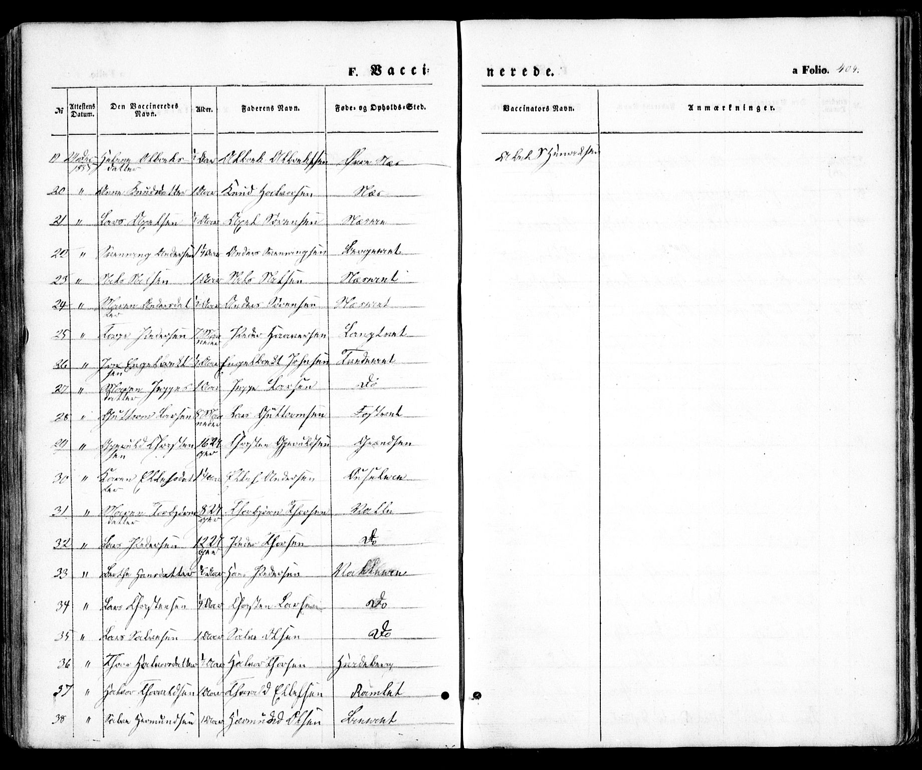 Holt sokneprestkontor, AV/SAK-1111-0021/F/Fa/L0008: Parish register (official) no. A 8, 1849-1860, p. 404