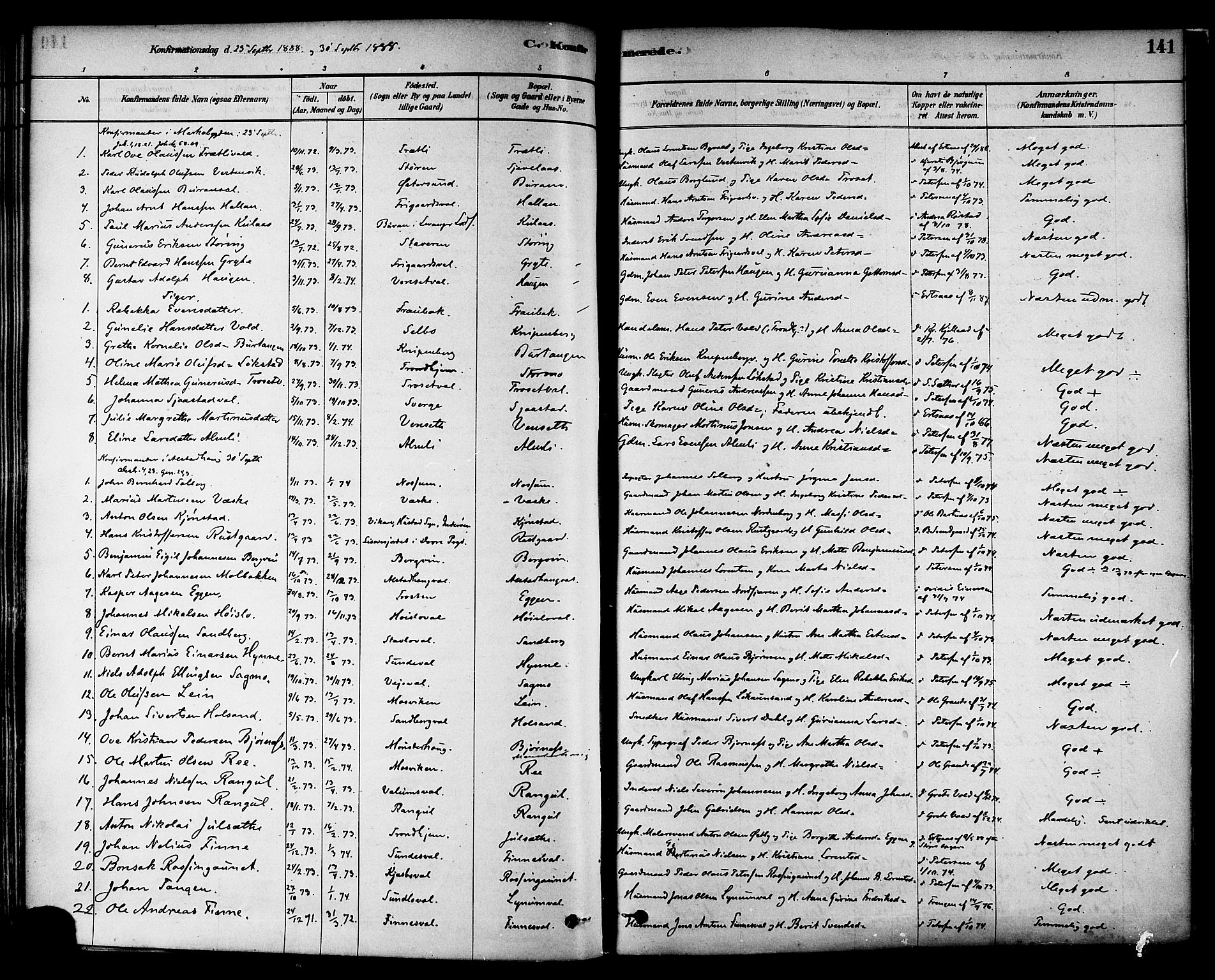 Ministerialprotokoller, klokkerbøker og fødselsregistre - Nord-Trøndelag, SAT/A-1458/717/L0159: Parish register (official) no. 717A09, 1878-1898, p. 141