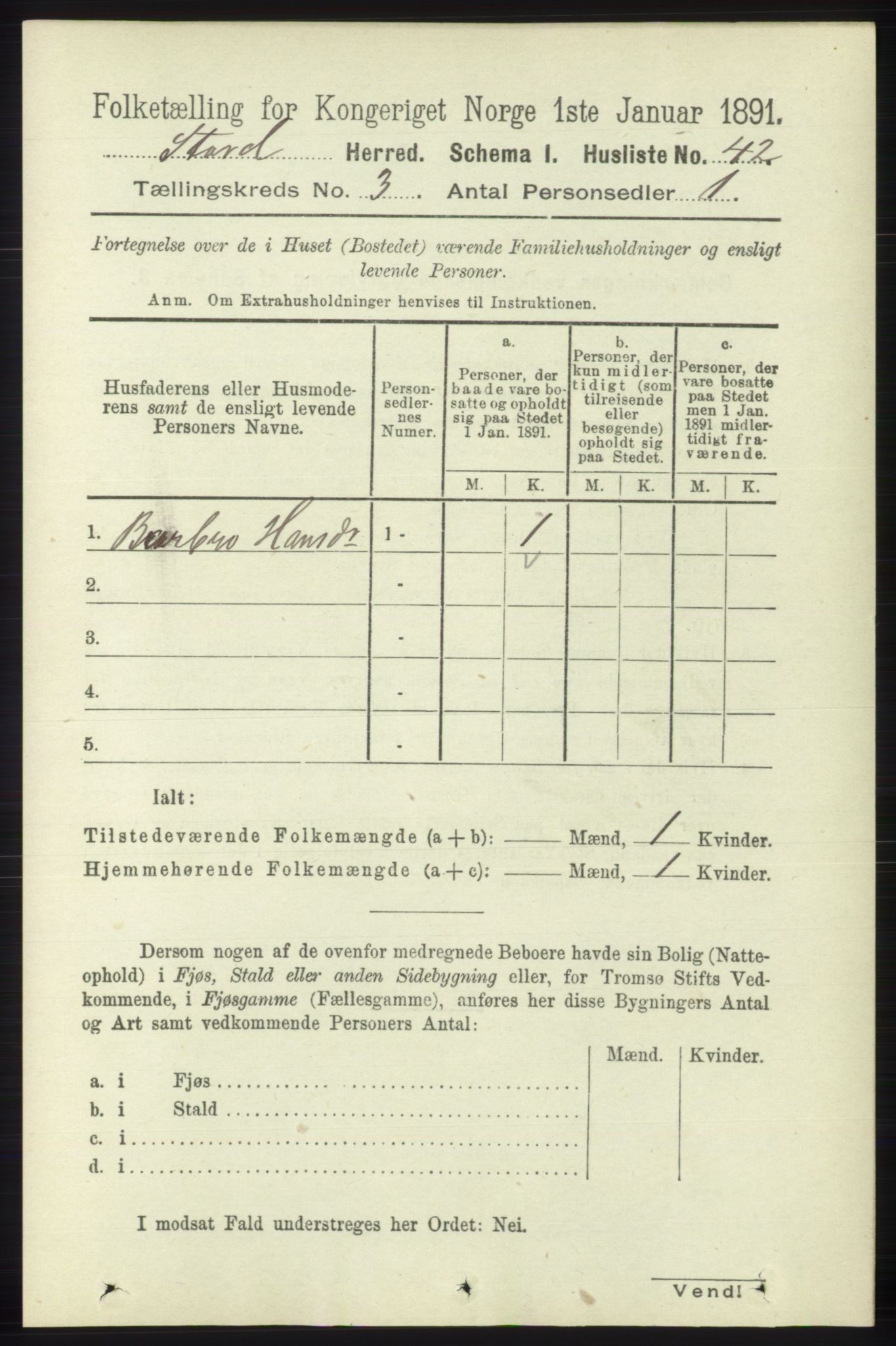 RA, 1891 census for 1221 Stord, 1891, p. 508