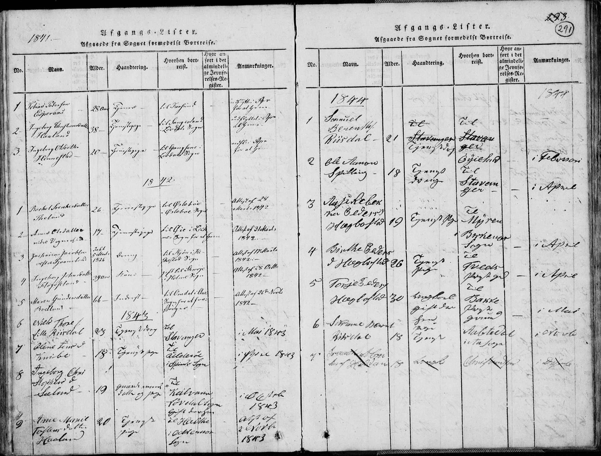 Nord-Audnedal sokneprestkontor, SAK/1111-0032/F/Fb/Fbb/L0001: Parish register (copy) no. B 1, 1816-1858, p. 291