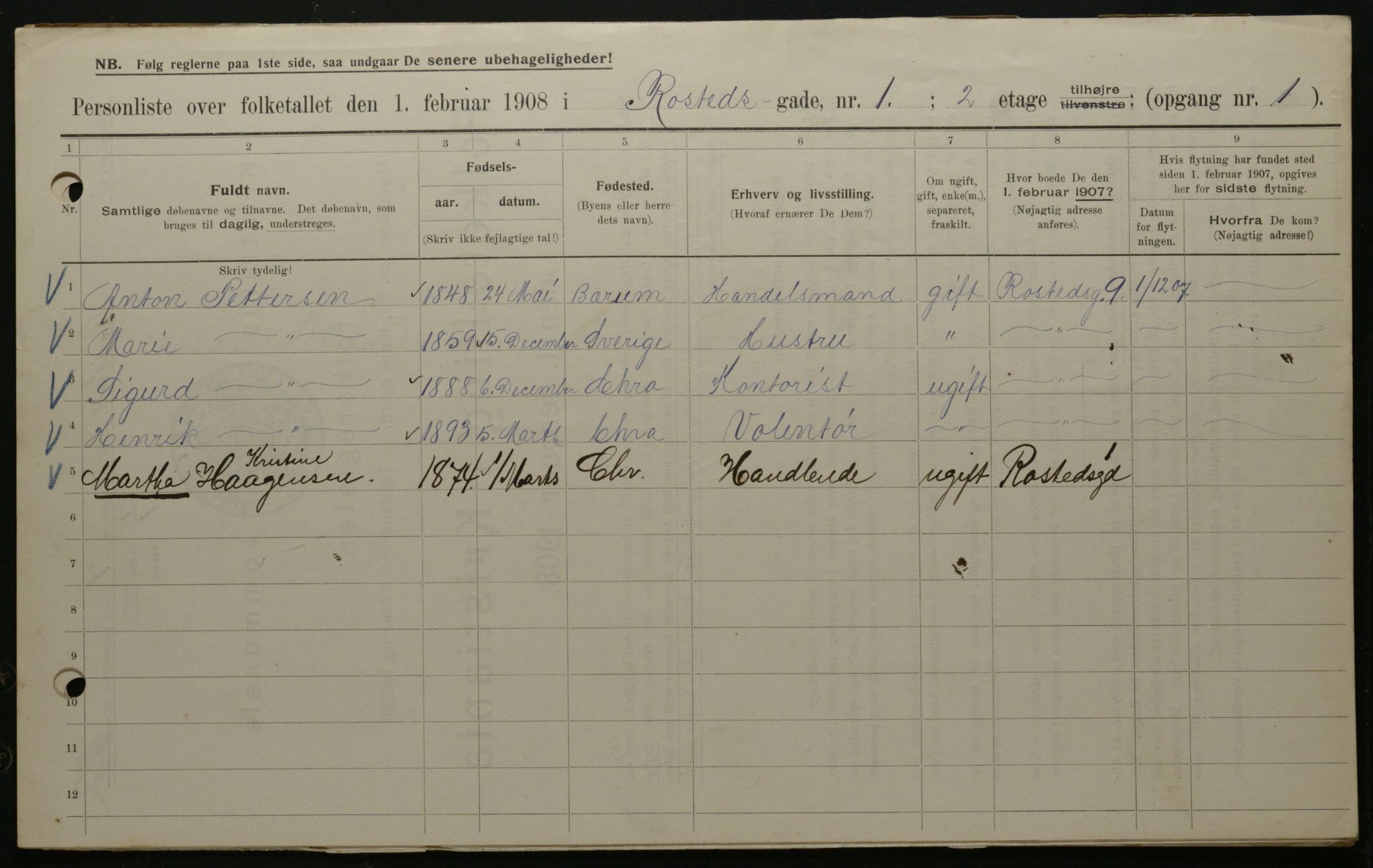 OBA, Municipal Census 1908 for Kristiania, 1908, p. 75664