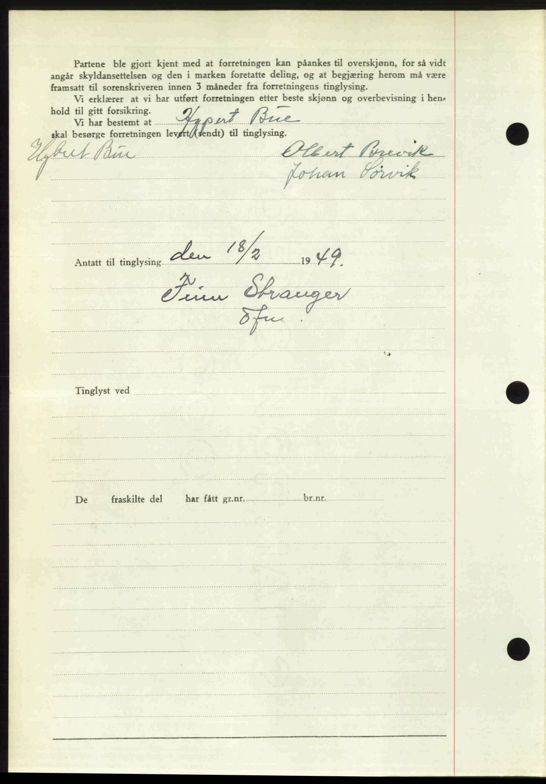 Fosen sorenskriveri, AV/SAT-A-1107/1/2/2C: Mortgage book no. A7-9, 1947-1949, Diary no: : 211/1949
