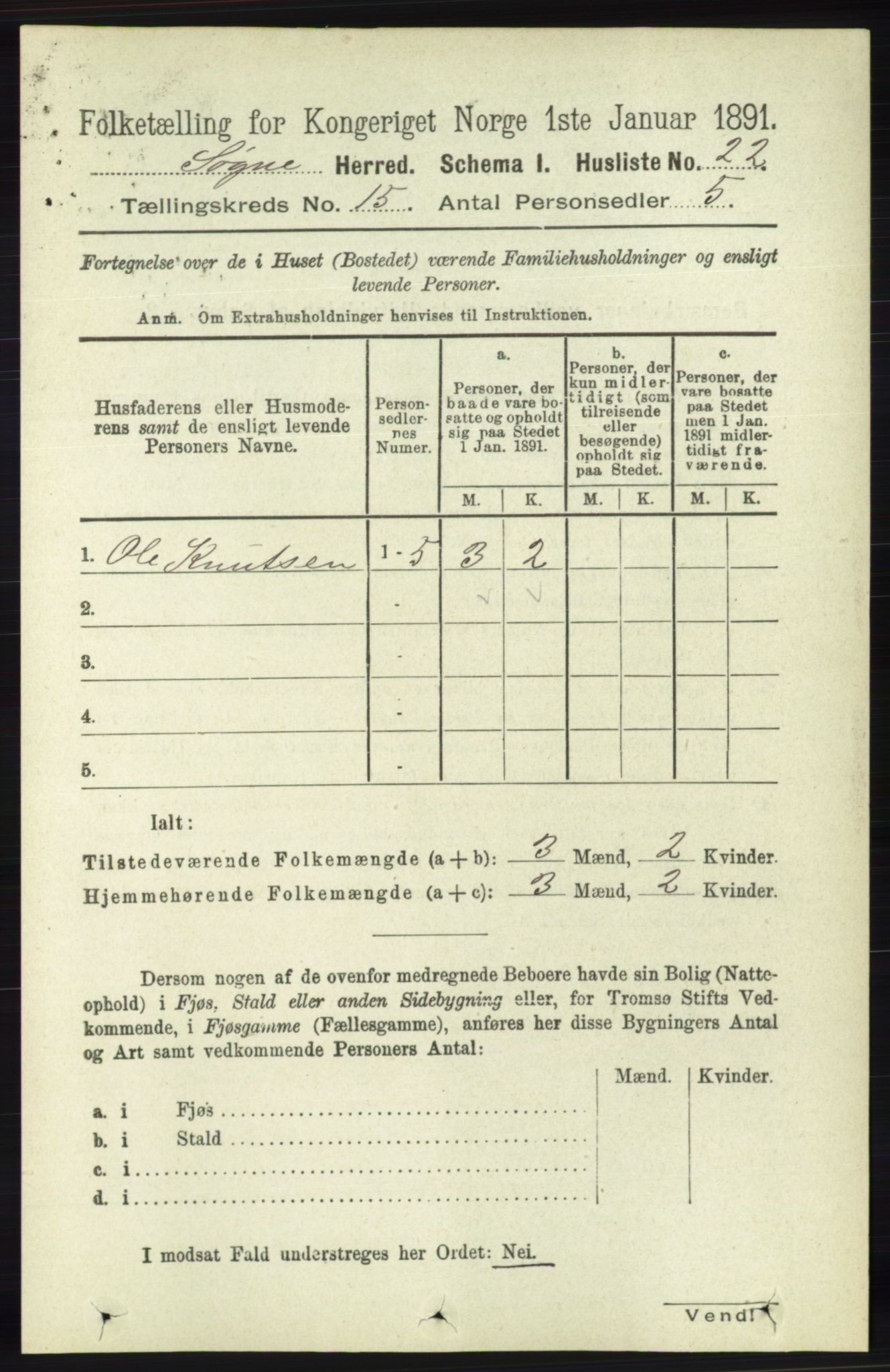 RA, 1891 census for 1018 Søgne, 1891, p. 3819