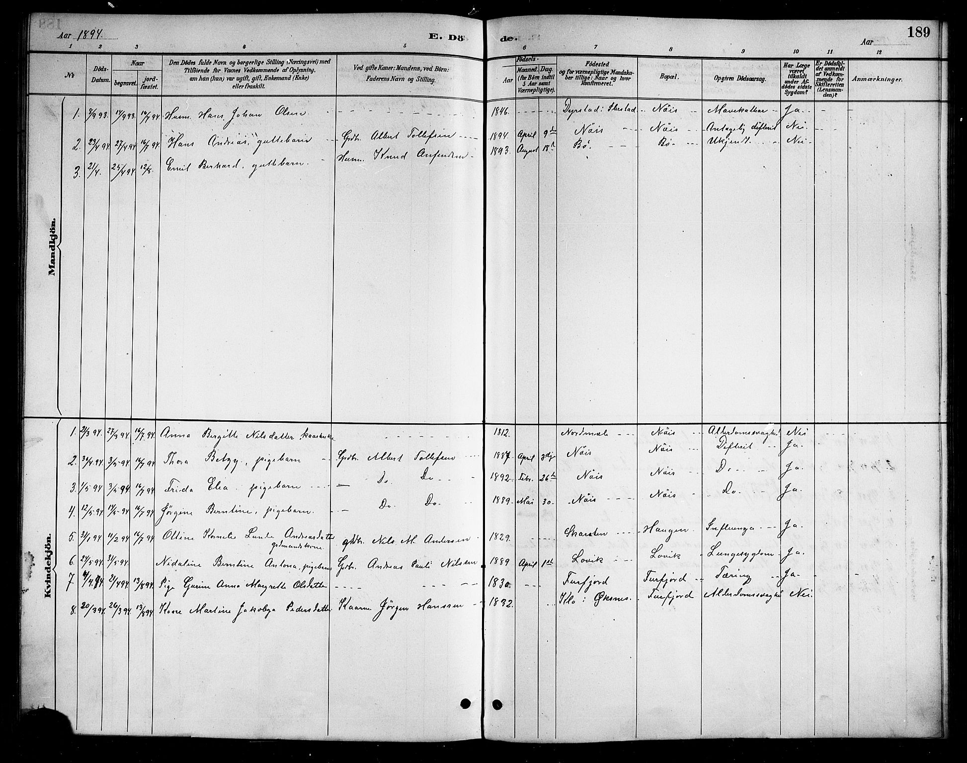 Ministerialprotokoller, klokkerbøker og fødselsregistre - Nordland, AV/SAT-A-1459/898/L1427: Parish register (copy) no. 898C02, 1887-1917, p. 189