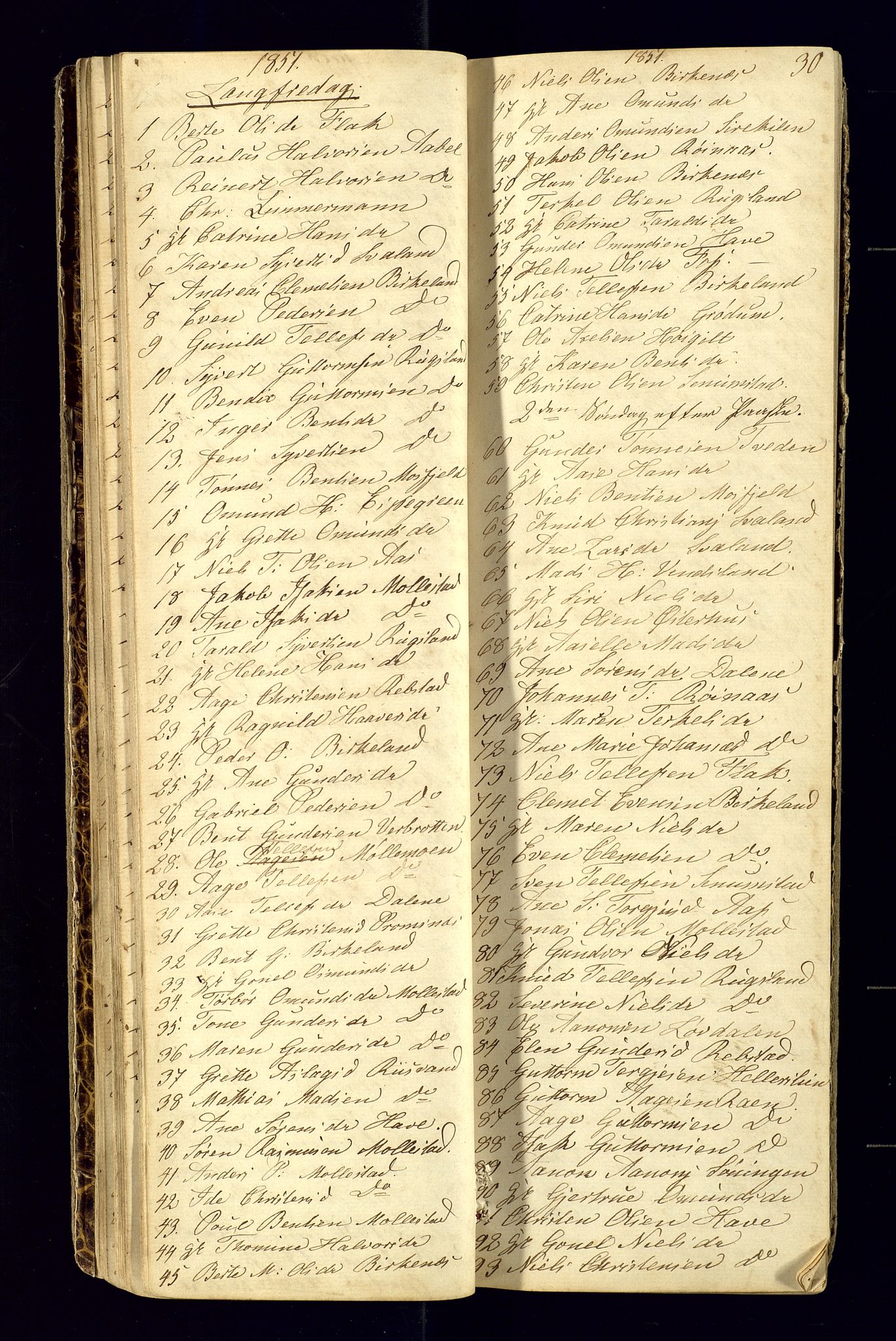 Birkenes sokneprestkontor, SAK/1111-0004/F/Fc/L0003: Communicants register no. C-3, 1849-1858, p. 30