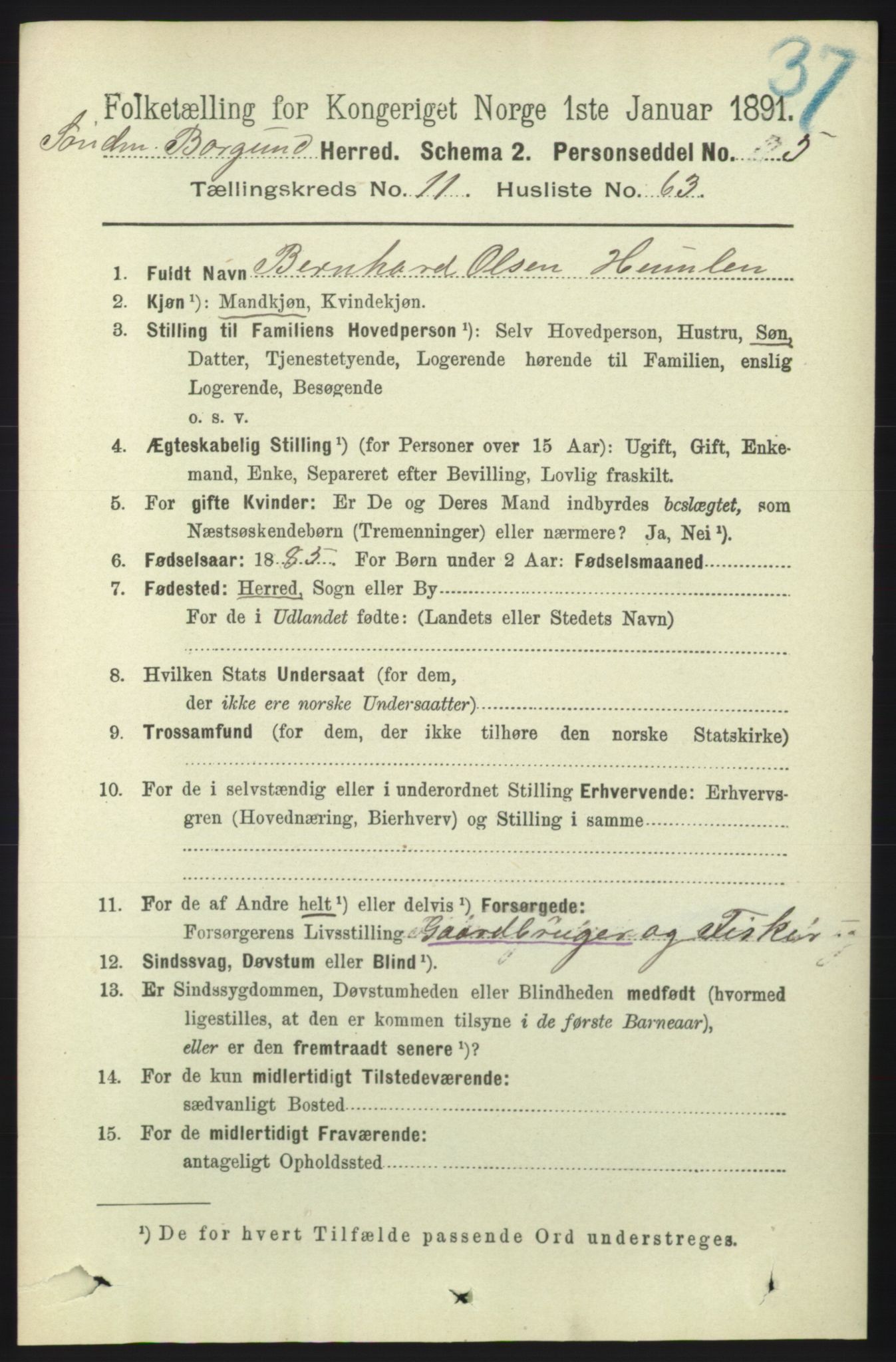 RA, 1891 census for 1531 Borgund, 1891, p. 3135