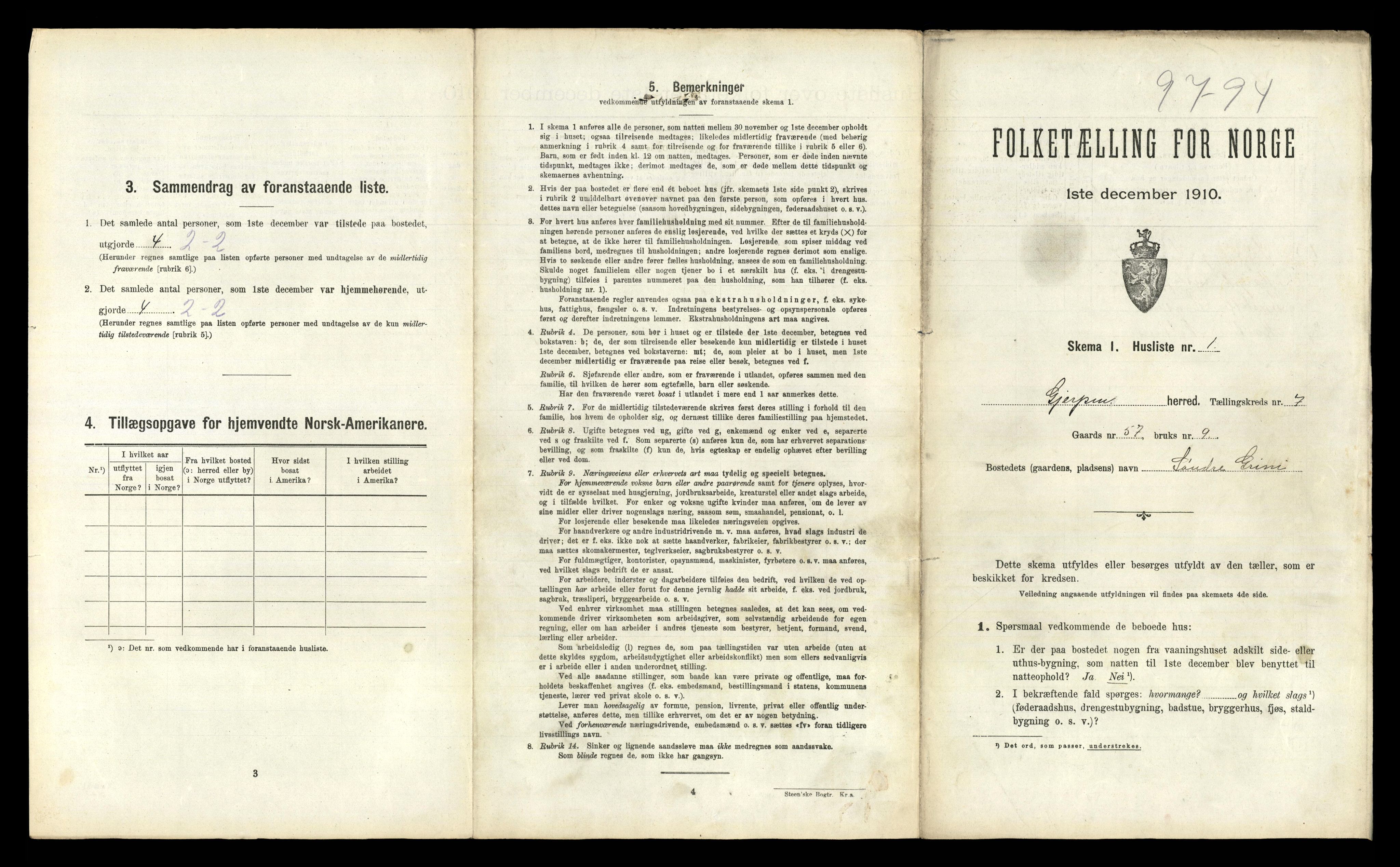 RA, 1910 census for Gjerpen, 1910, p. 865