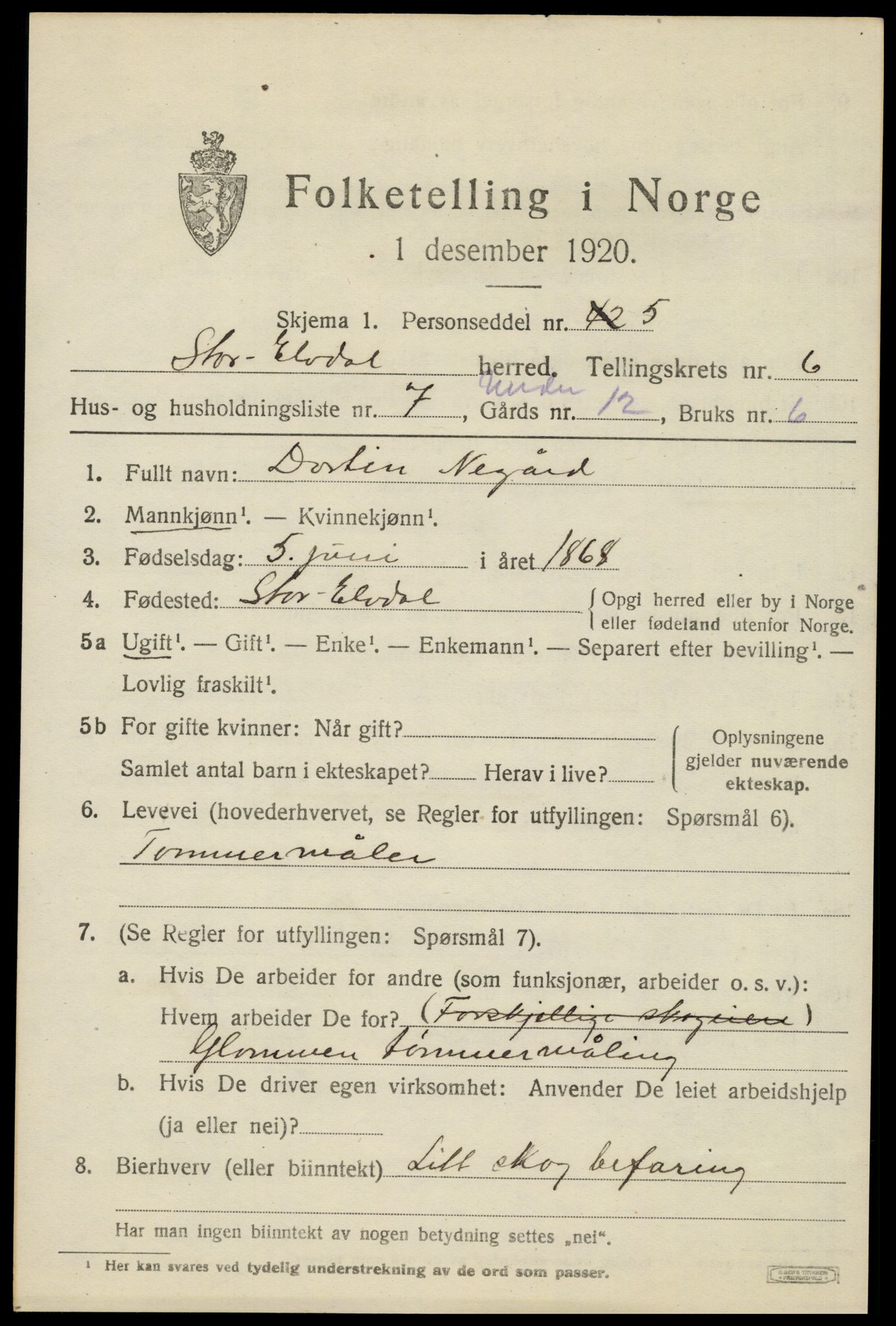 SAH, 1920 census for Stor-Elvdal, 1920, p. 4992