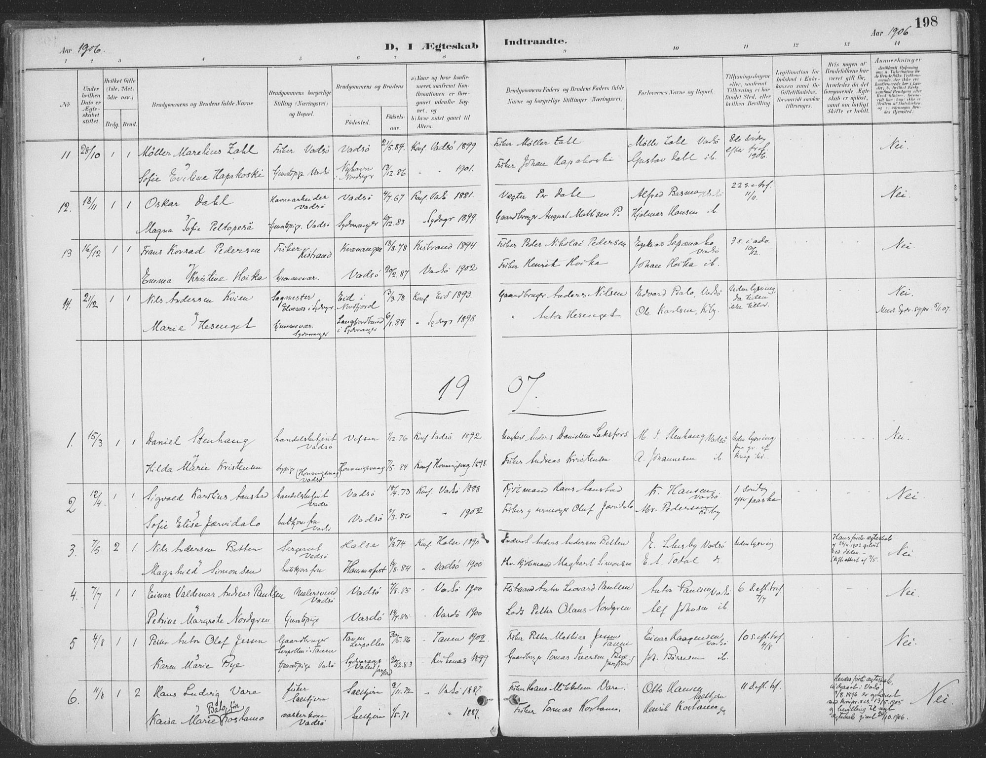 Vadsø sokneprestkontor, SATØ/S-1325/H/Ha/L0007kirke: Parish register (official) no. 7, 1896-1916, p. 198