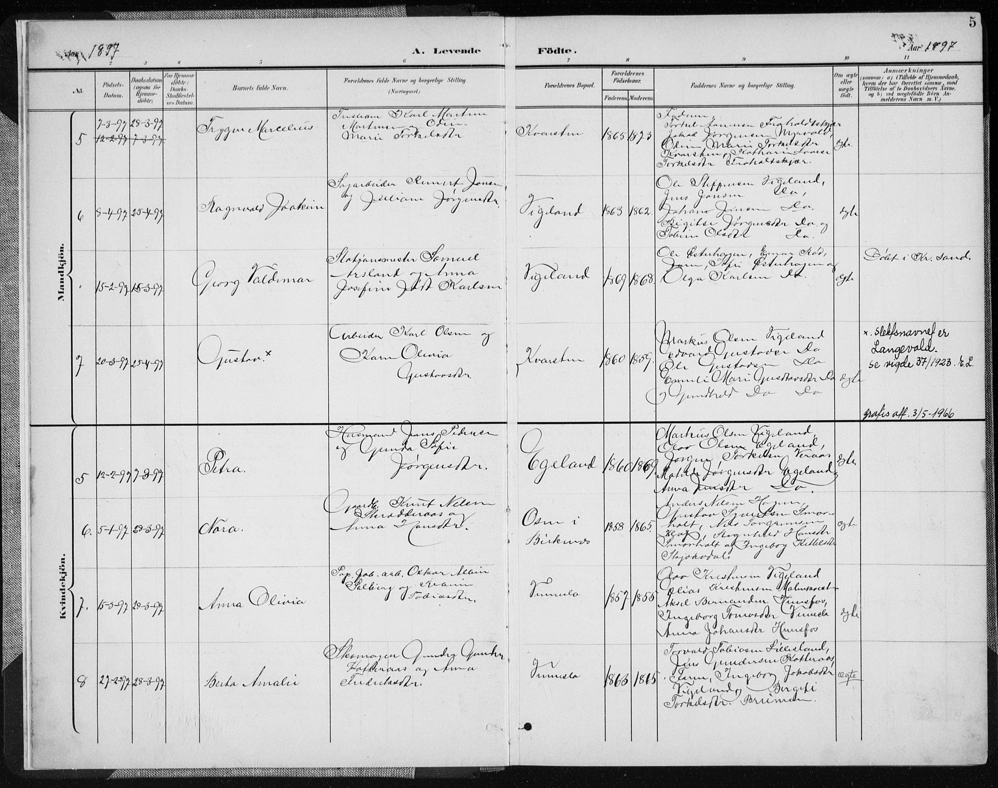 Vennesla sokneprestkontor, AV/SAK-1111-0045/Fa/Fab/L0005: Parish register (official) no. A 5, 1897-1909, p. 5