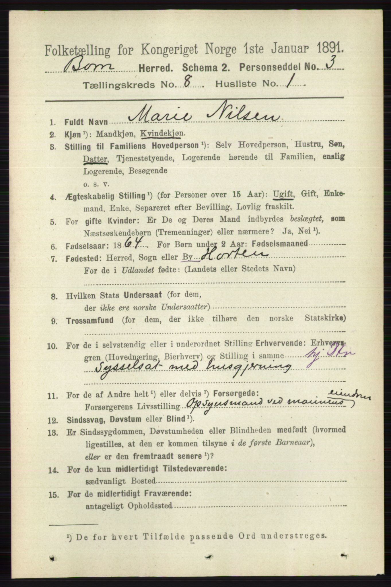 RA, 1891 census for 0717 Borre, 1891, p. 3686