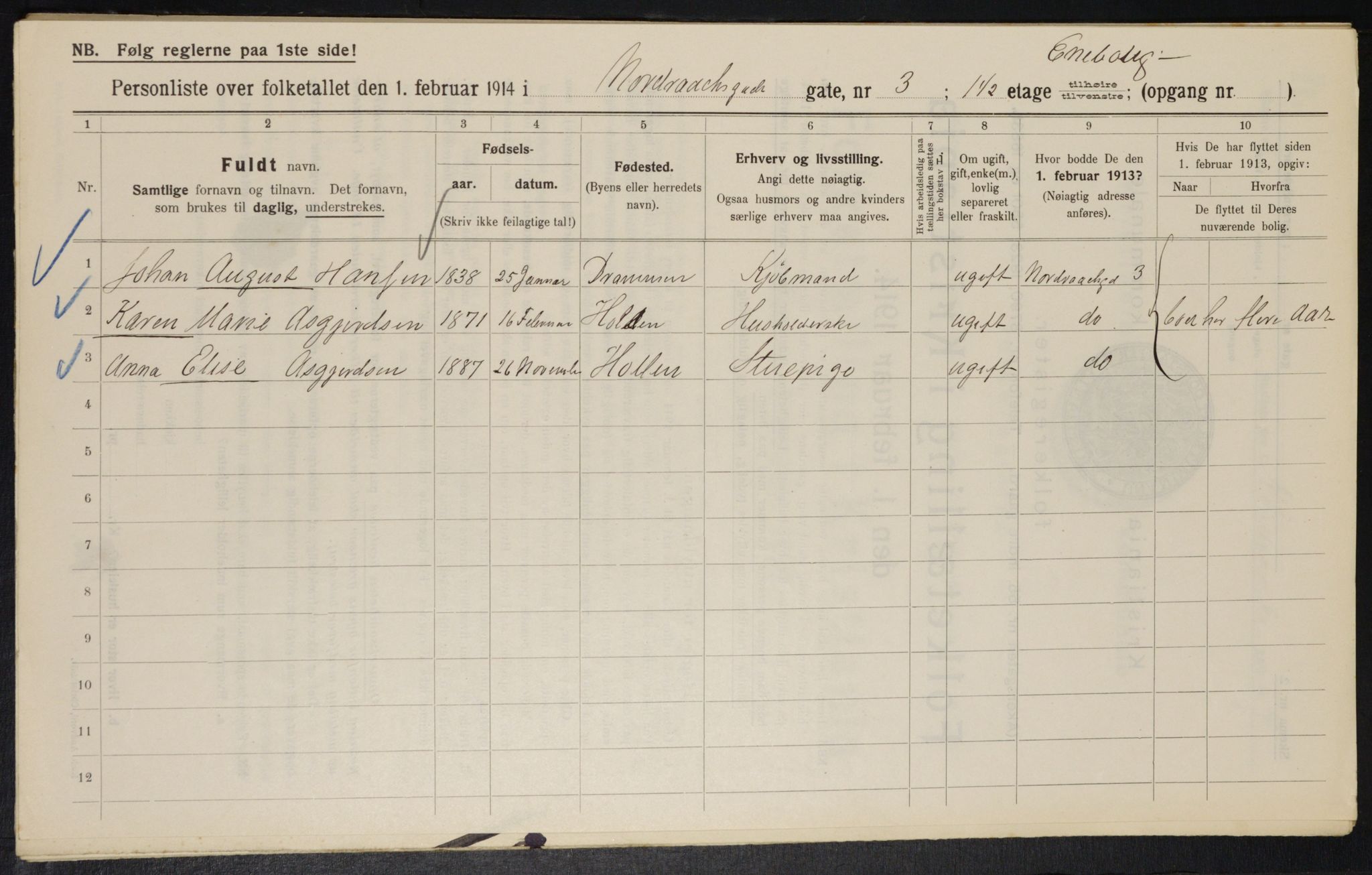 OBA, Municipal Census 1914 for Kristiania, 1914, p. 73364