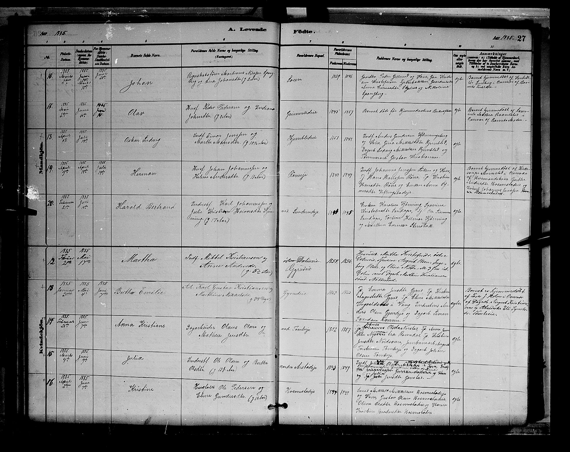 Stange prestekontor, AV/SAH-PREST-002/L/L0007: Parish register (copy) no. 7, 1880-1893, p. 27