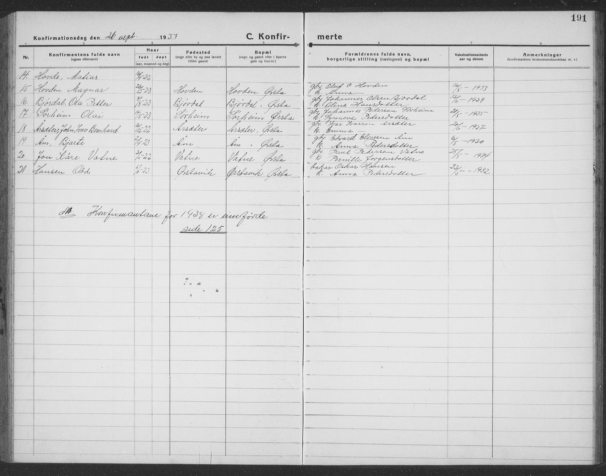 Ministerialprotokoller, klokkerbøker og fødselsregistre - Møre og Romsdal, AV/SAT-A-1454/513/L0191: Parish register (copy) no. 513C05, 1920-1941, p. 191