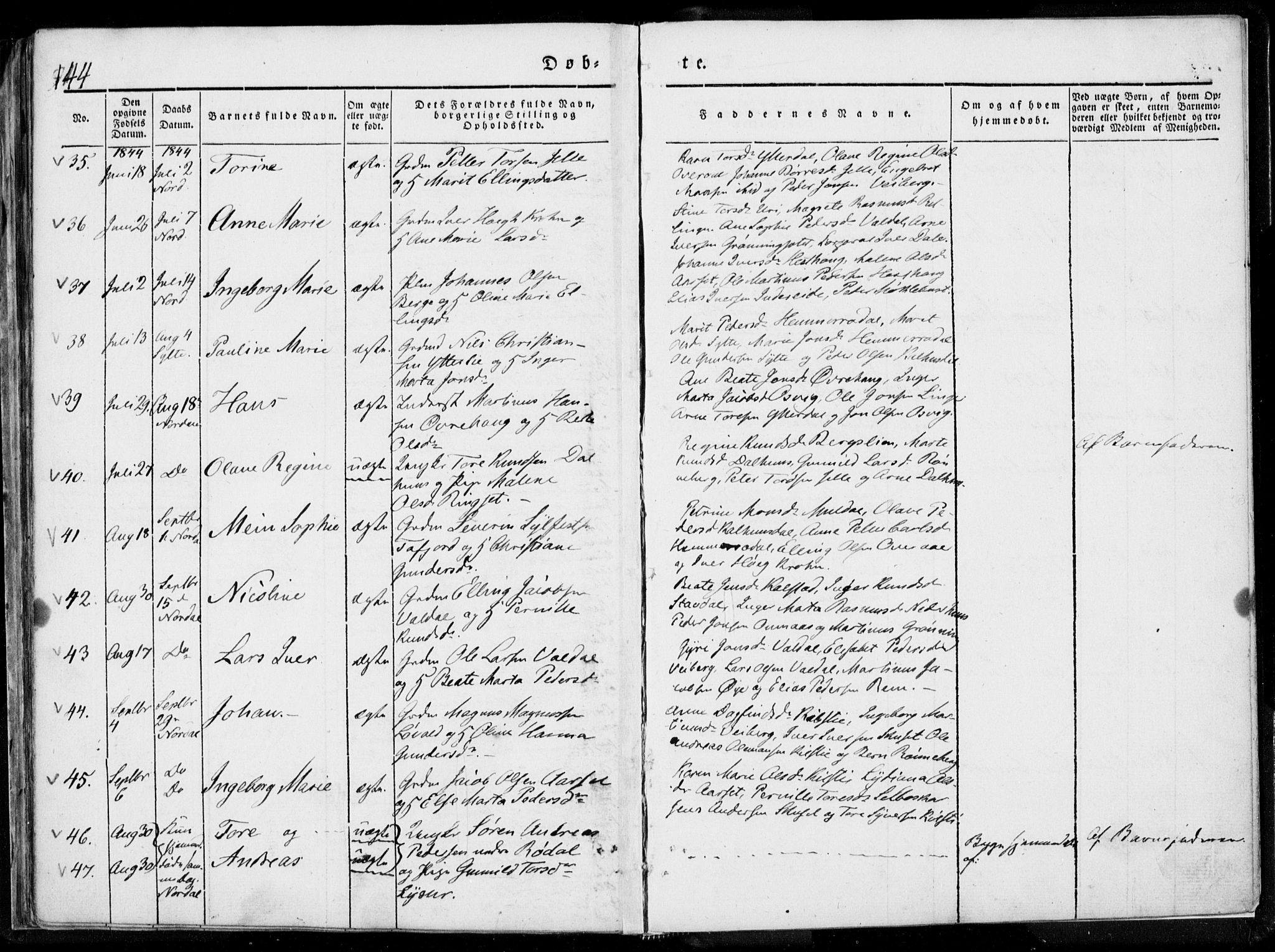 Ministerialprotokoller, klokkerbøker og fødselsregistre - Møre og Romsdal, AV/SAT-A-1454/519/L0247: Parish register (official) no. 519A06, 1827-1846, p. 144