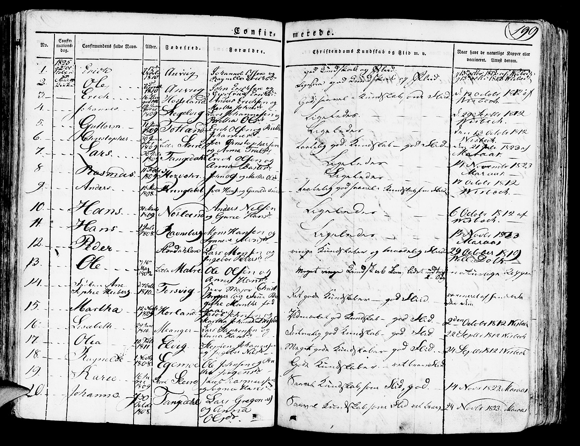 Lindås Sokneprestembete, AV/SAB-A-76701/H/Haa/Haaa/L0008: Parish register (official) no. A 8, 1823-1836, p. 199