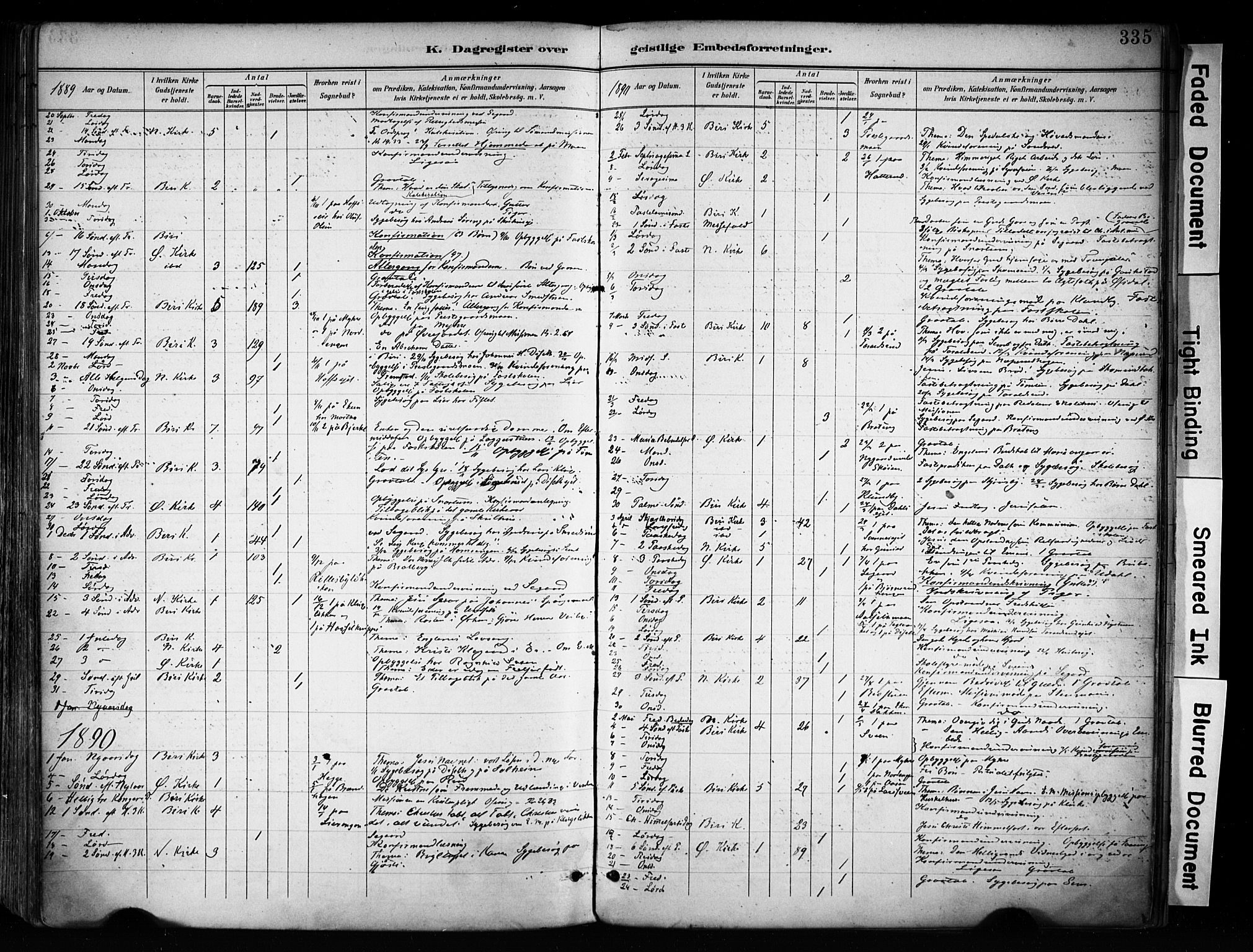 Biri prestekontor, SAH/PREST-096/H/Ha/Haa/L0009: Parish register (official) no. 9, 1887-1900, p. 335