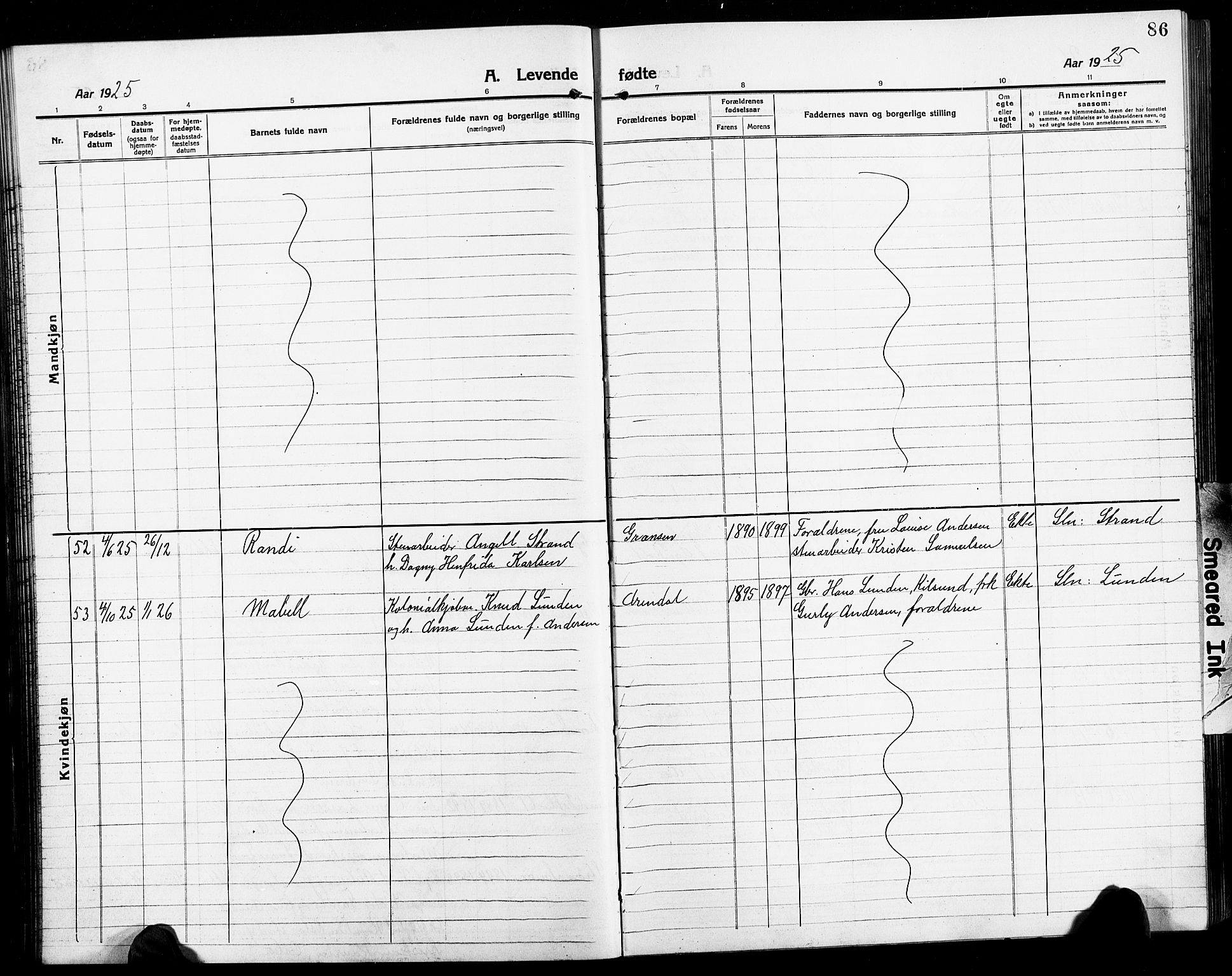 Arendal sokneprestkontor, Trefoldighet, AV/SAK-1111-0040/F/Fb/L0007: Parish register (copy) no. B 7, 1916-1927, p. 86