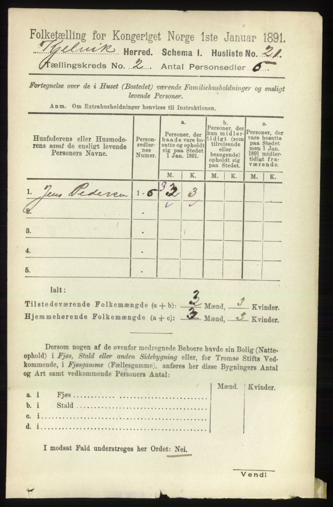 RA, 1891 census for 2019 Kjelvik, 1891, p. 100