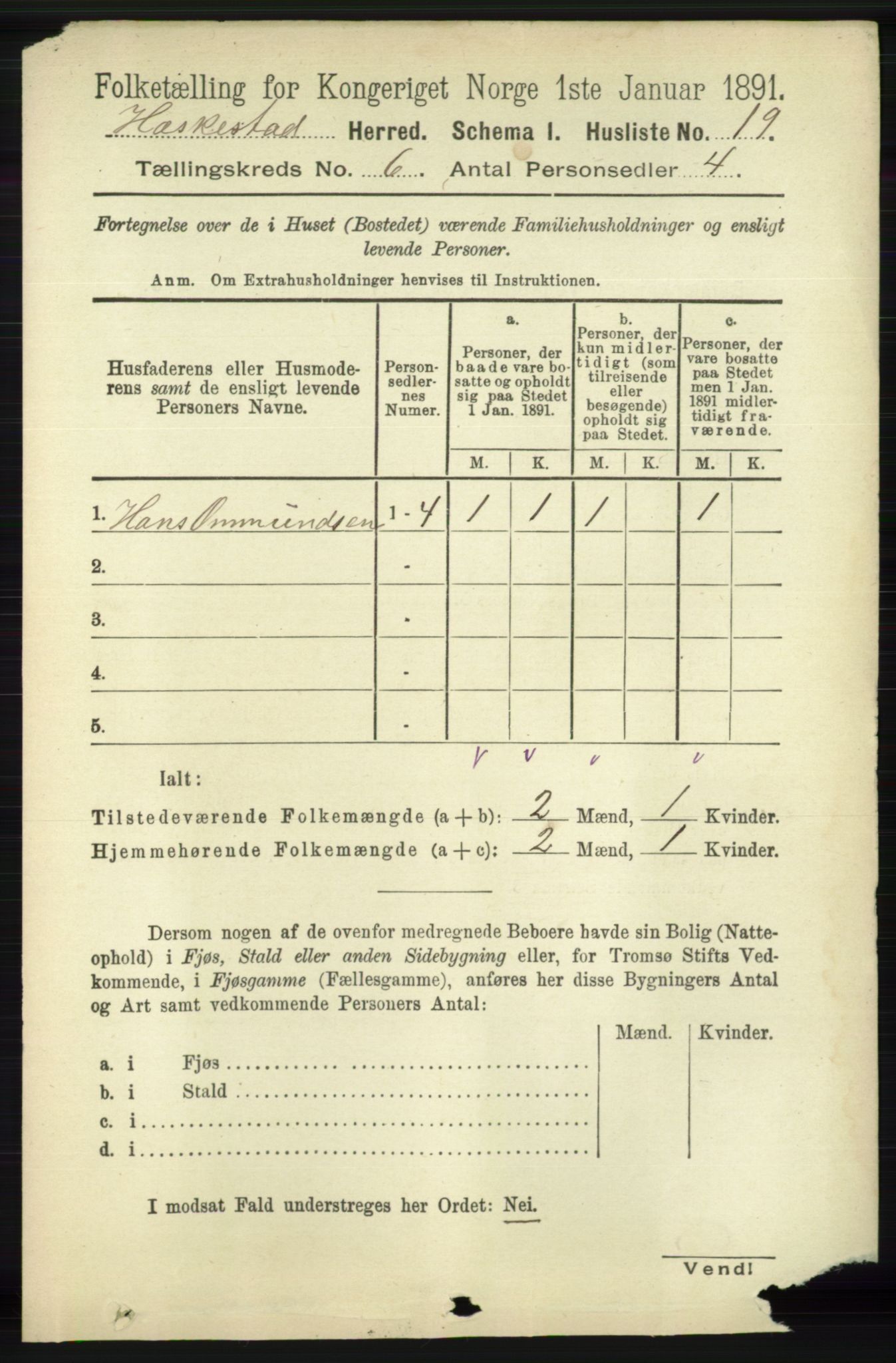 RA, 1891 census for 1113 Heskestad, 1891, p. 1012