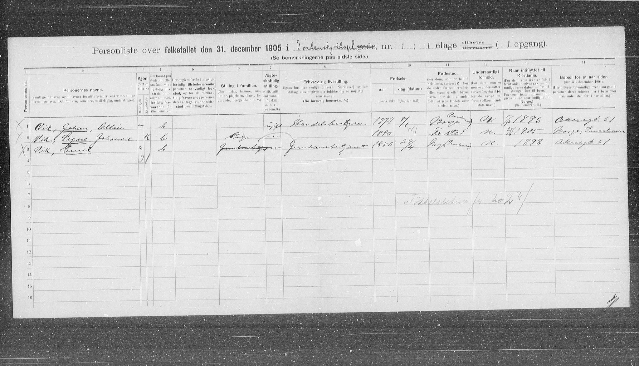 OBA, Municipal Census 1905 for Kristiania, 1905, p. 59733