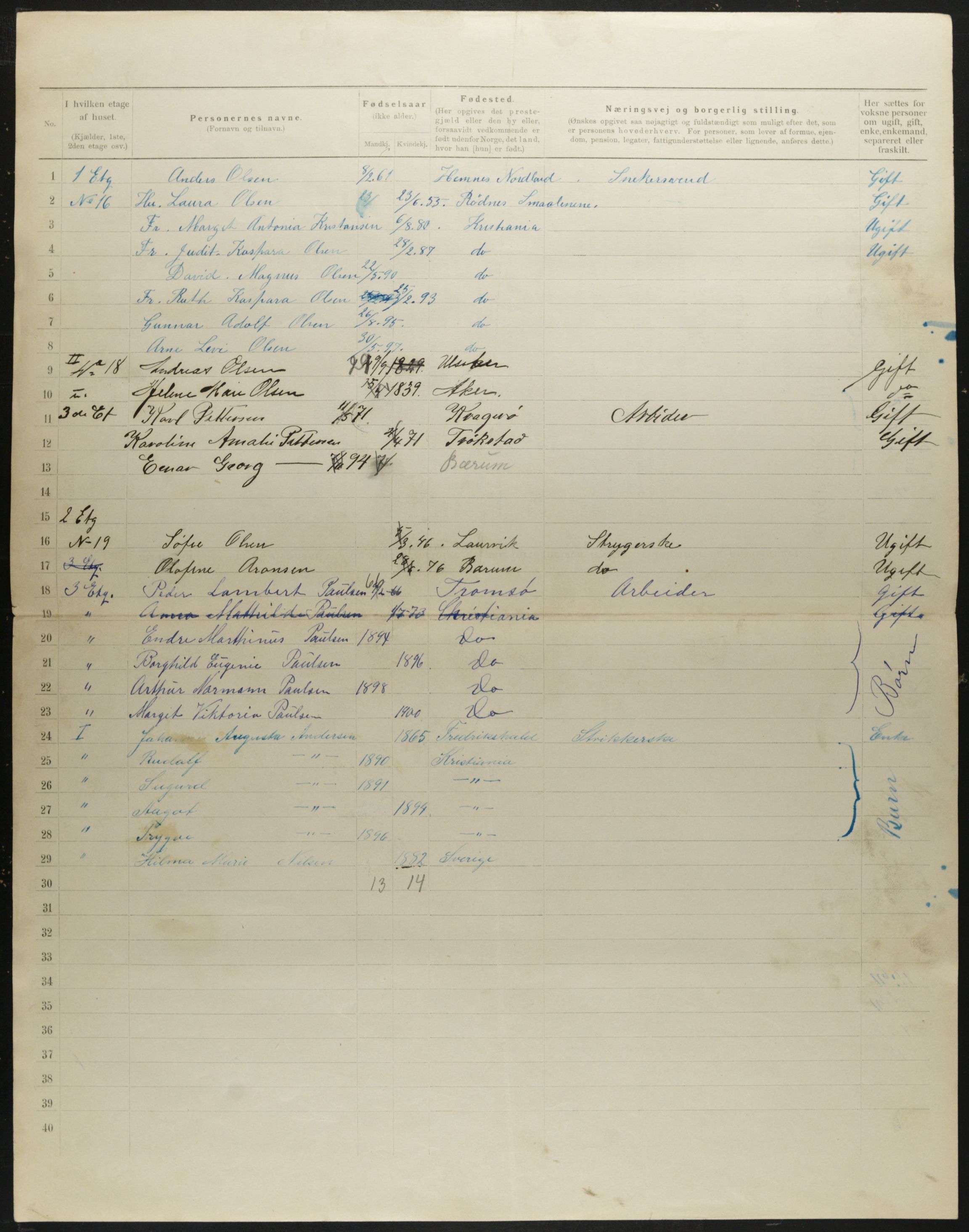 OBA, Municipal Census 1901 for Kristiania, 1901, p. 326