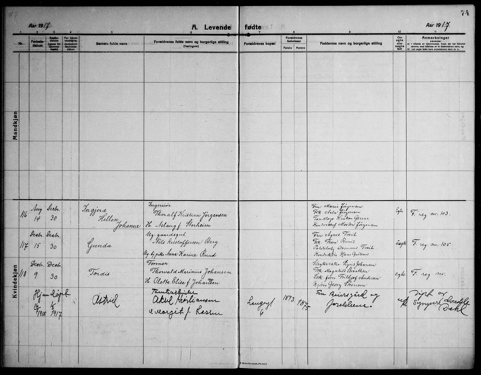 Strømsø kirkebøker, AV/SAKO-A-246/F/Fa/L0029: Parish register (official) no. I 27, 1915-1930, p. 74