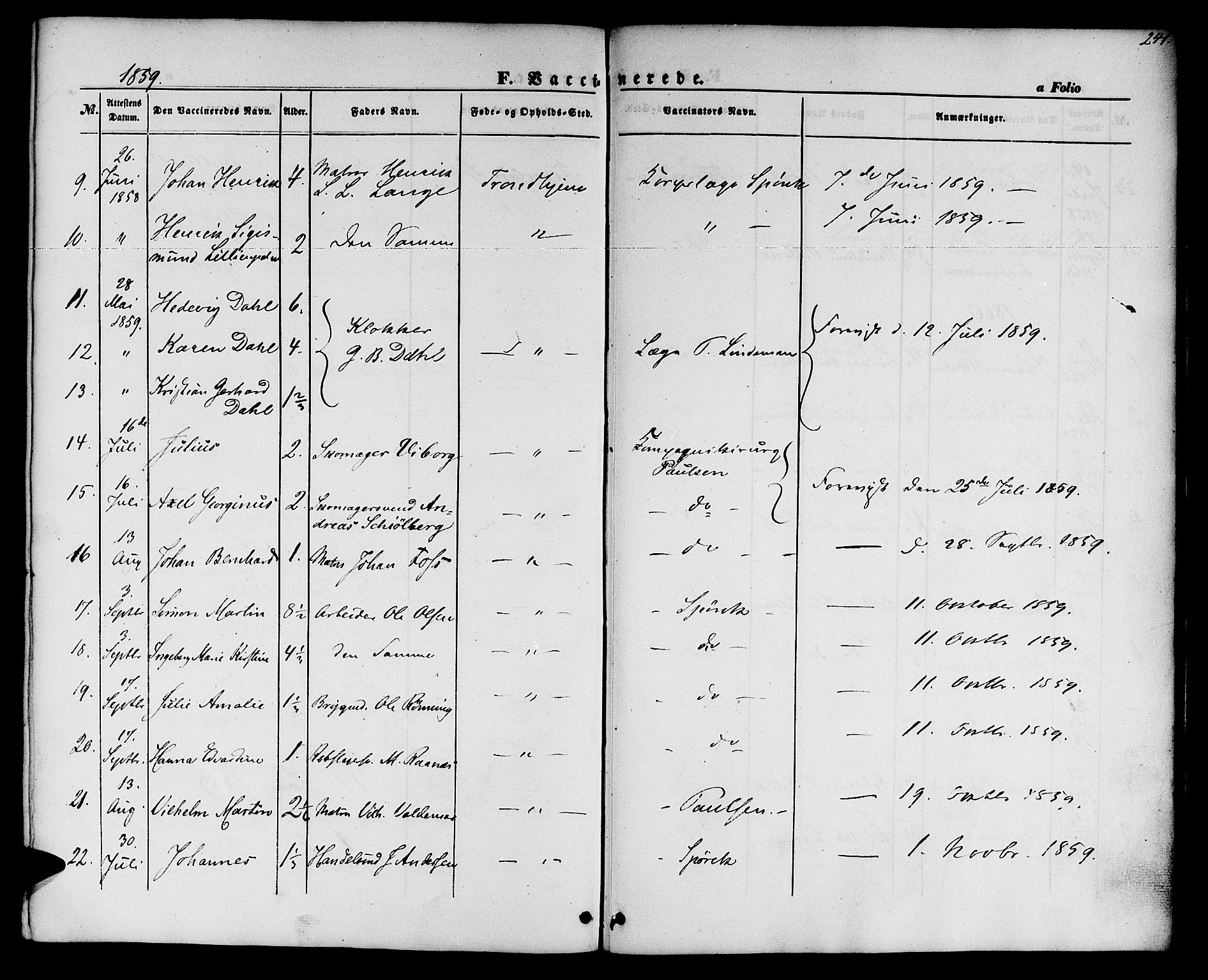 Ministerialprotokoller, klokkerbøker og fødselsregistre - Sør-Trøndelag, SAT/A-1456/604/L0184: Parish register (official) no. 604A05, 1851-1860, p. 241